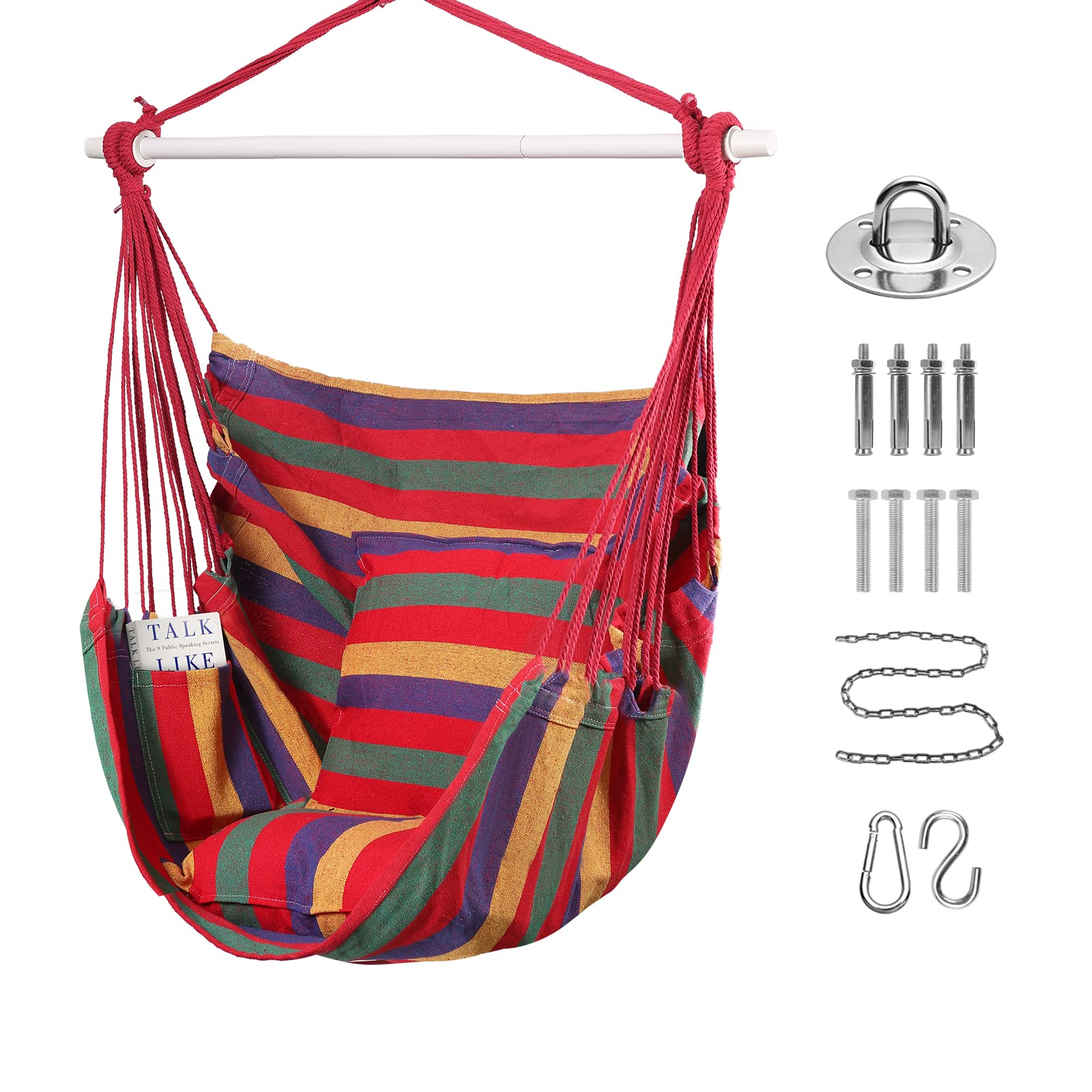 Goutime Hammock Swing Chair, Hanging Chair with 2 Cushions (Red)
