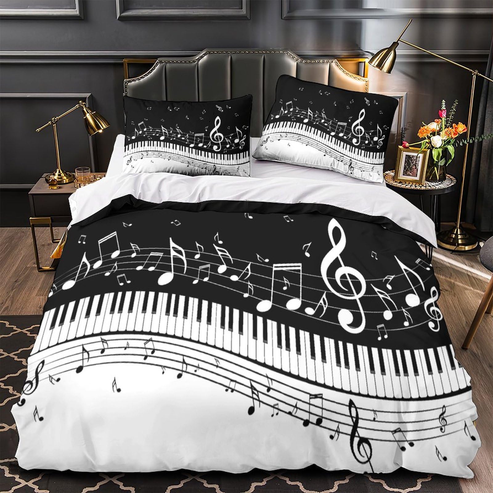 Parure de lit 3 pièces imprimé 3D touches piano en microfibre légère pour lit adulte 220x240 cm