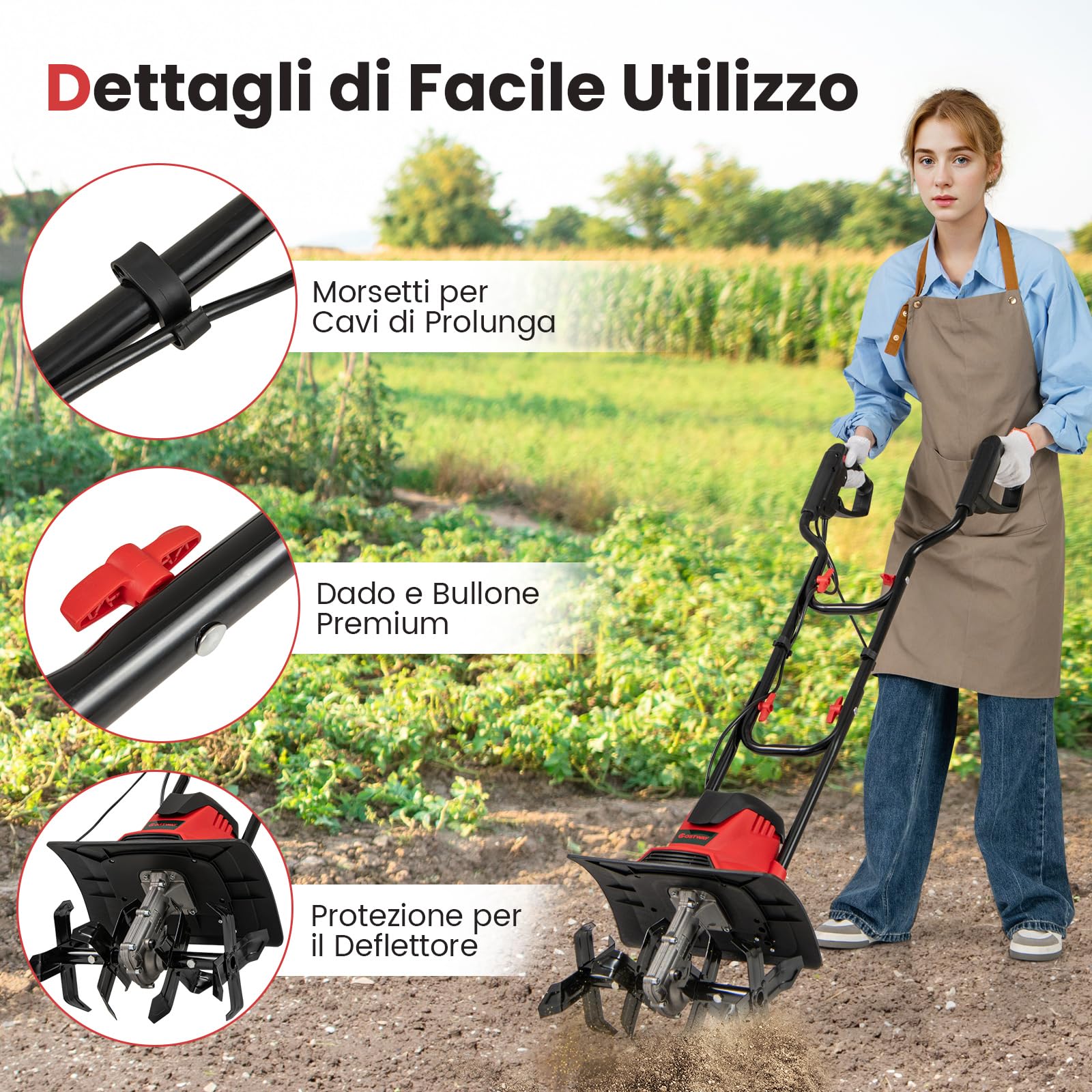 RELAX4LIFE Motozappa Elettrica 1200W/750W, Zappatrice con Larghezza di Lavoro: 36cm/32cm, Profondità: 22cm, Pulsante di Sicurezza e Maniglia Pratica, Motozappa per Giardino e Prato (Rosso | 1200W)