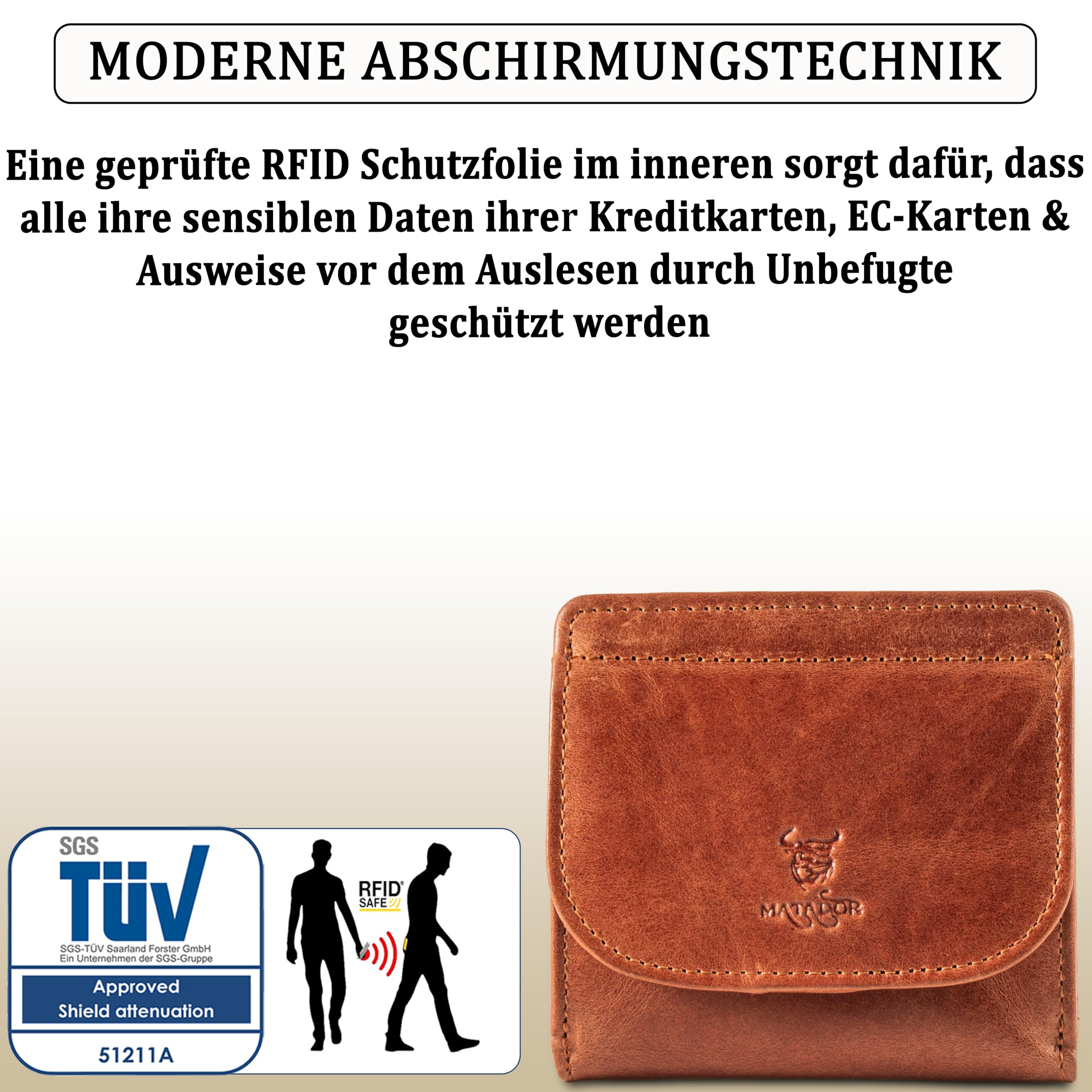 Matador Kleine Wiener Box - Mini Ledergeldbörse für Damen und Herren mit RFID Blocker - mit Geschenkverpackung