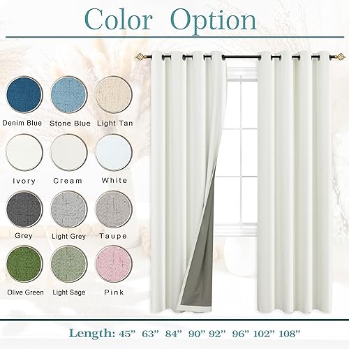 Miniatura 5 de Cortinas opacas de lino de 84 pulgadas de largo, juego de 2 paneles para sala de estar, cortinas opacas con aislamiento térmico y ojales de 84