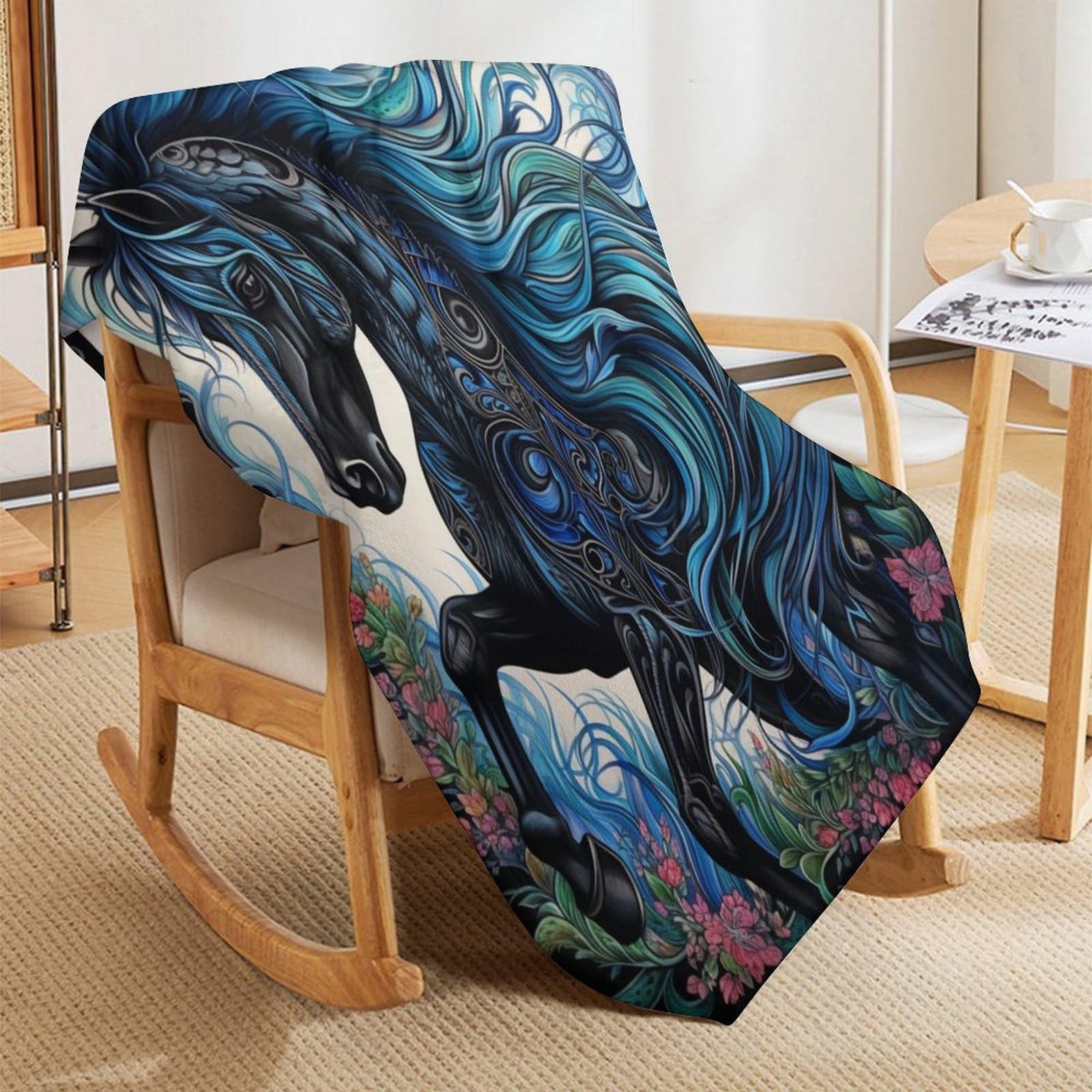 Pferd Dick Decke Weich Wärme Gemütlich Flannel-Fleece Sofadecke Deckeldecke 3D Bilder Wohndecke Für Bett/Sofa（180×200cm）