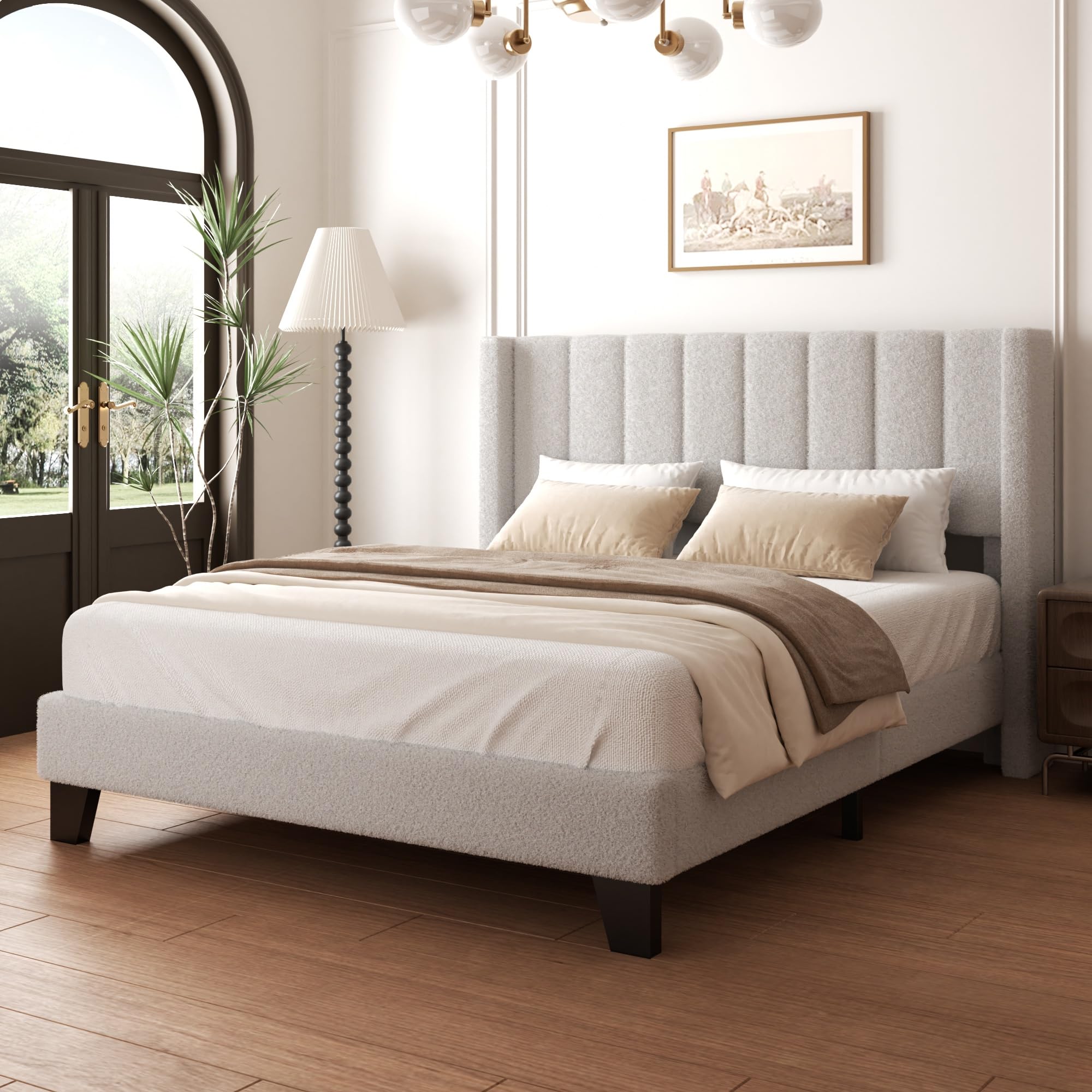 Photo 1 of **MISSING PIECES, PARTS ONLY** wirpexhowak Queen Bed Frame with Headboard Upholstered Platform Bed Frame with Teddy Velvet Headboard, Wooden Slats Support/Wing Edge Design/No Box Spring Needed/Easy Assembly, Grey Queen