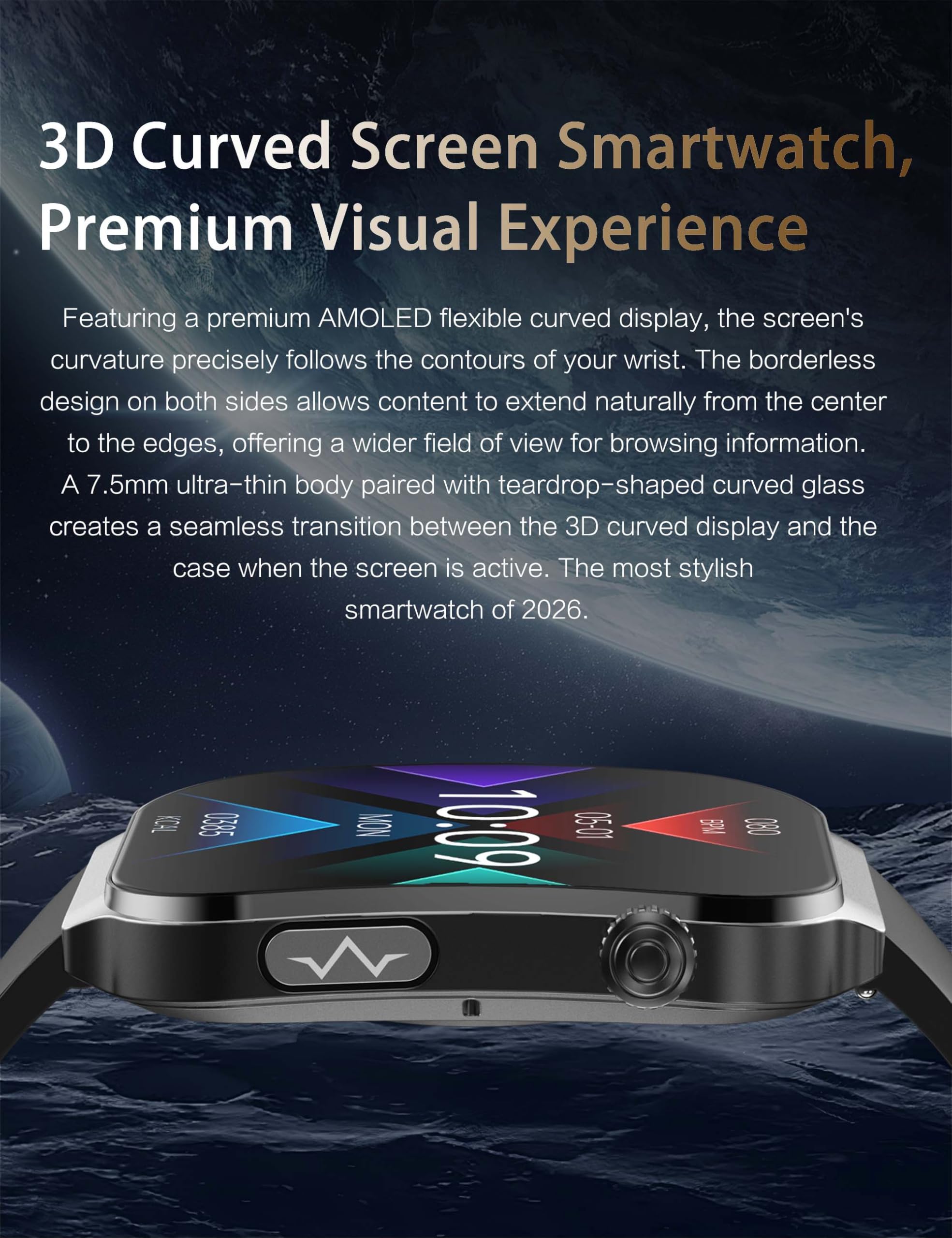 Reloj inteligente para hombre con ECG + HRV reloj de fitness: 2,2 pulgadas AMOLED con función de teléfono Bluetooth, reloj inteligente 24H frecuencia cardíaca SpO2 presión arterial podómetro