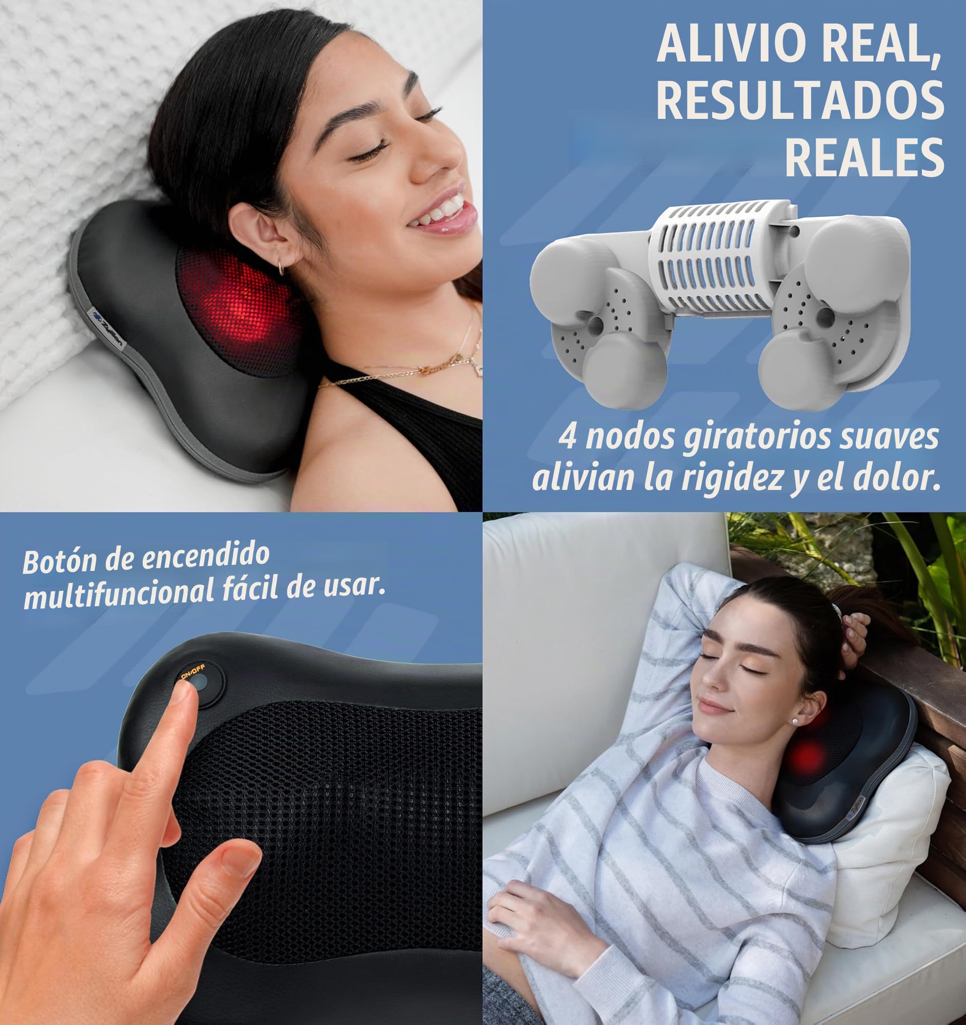 Zyllion Shiatsu Masaje para espalda y cuello - Cojín de masaje de tejido profundo con amasado 3D y calor para aliviar el dolor muscular - Negro (ZMA-13-BK)