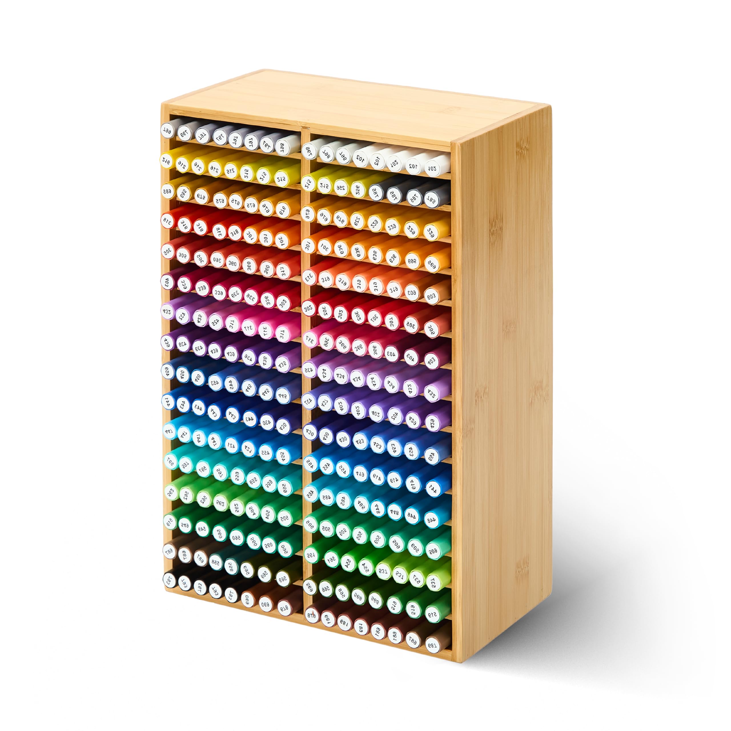MEEDEN Bamboo Marker Organizer for Desk: Holds 224 Pens with 32 Compartments- Art Supply Storage & Holder for Alcohol Markers，Pens，Pencils