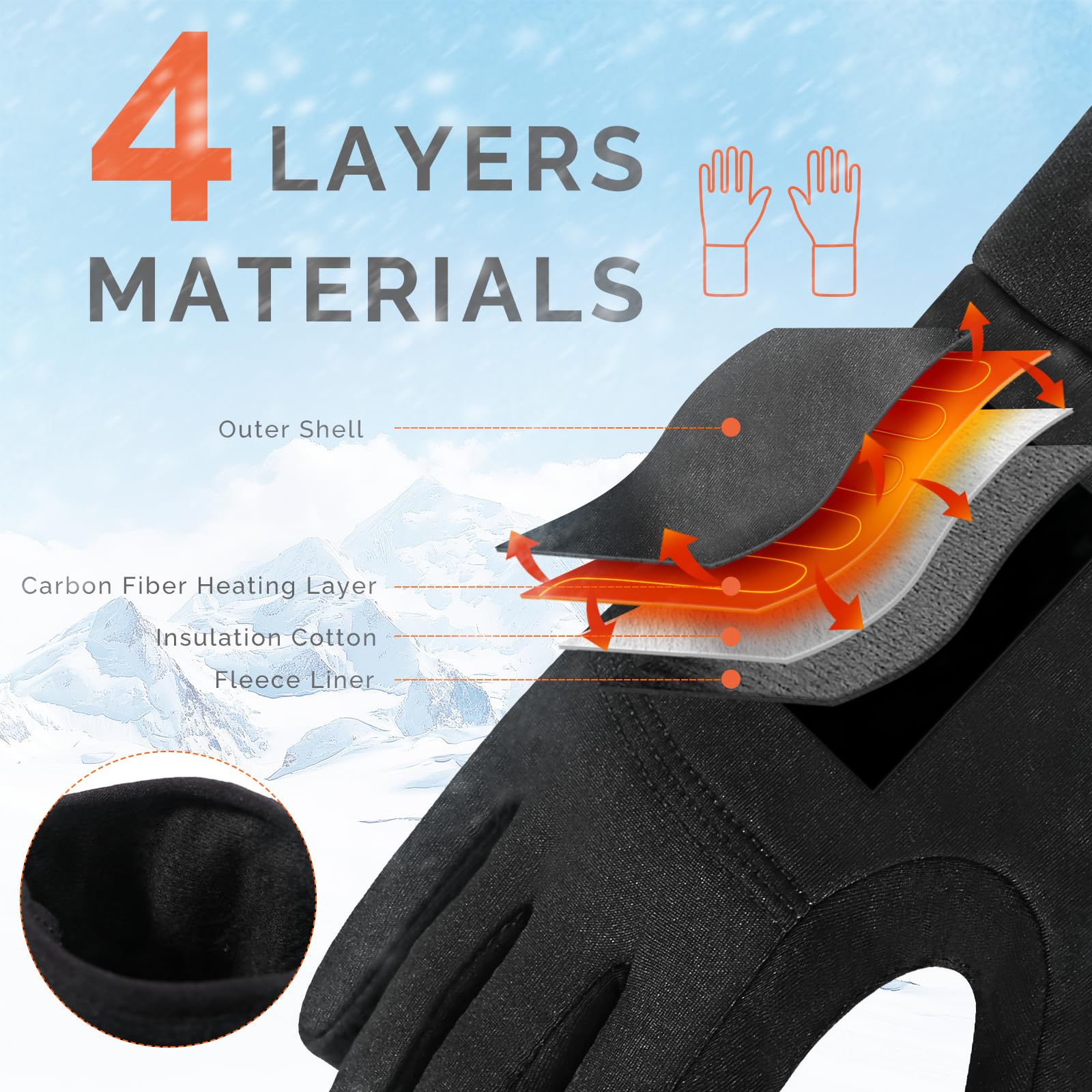 Guantes recargables con calefacción – Guantes térmicos con batería eléctrica para hombres y mujeres, guantes finos mejorados para pantalla táctil para invierno, senderismo, esquí, equitación,