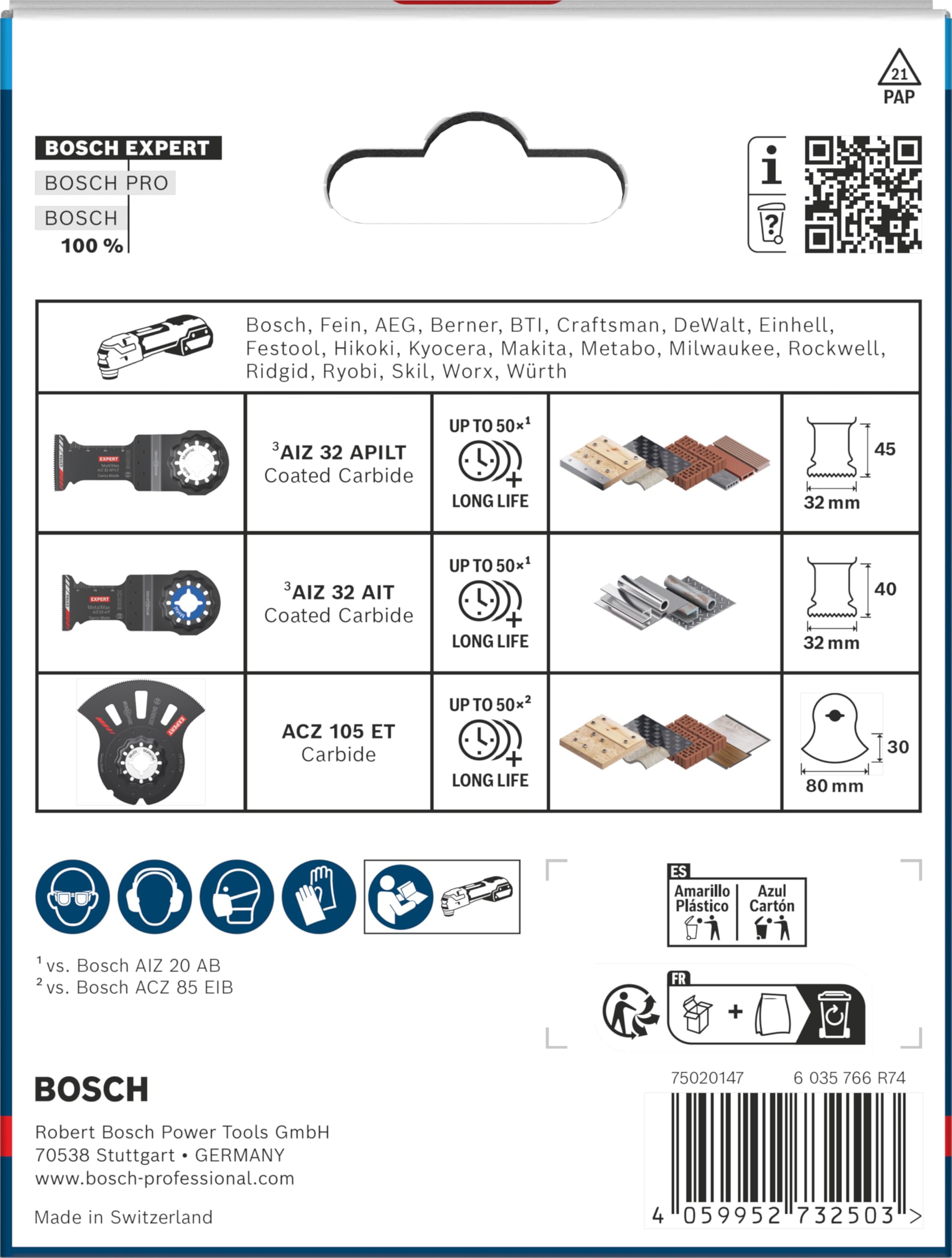 Bosch 3x Coffret EXPERT Cutting (pour Tuyaux en acier inoxydable, Bois avec métal, Longueur mm, Professional Accessoire Outil multifonction)