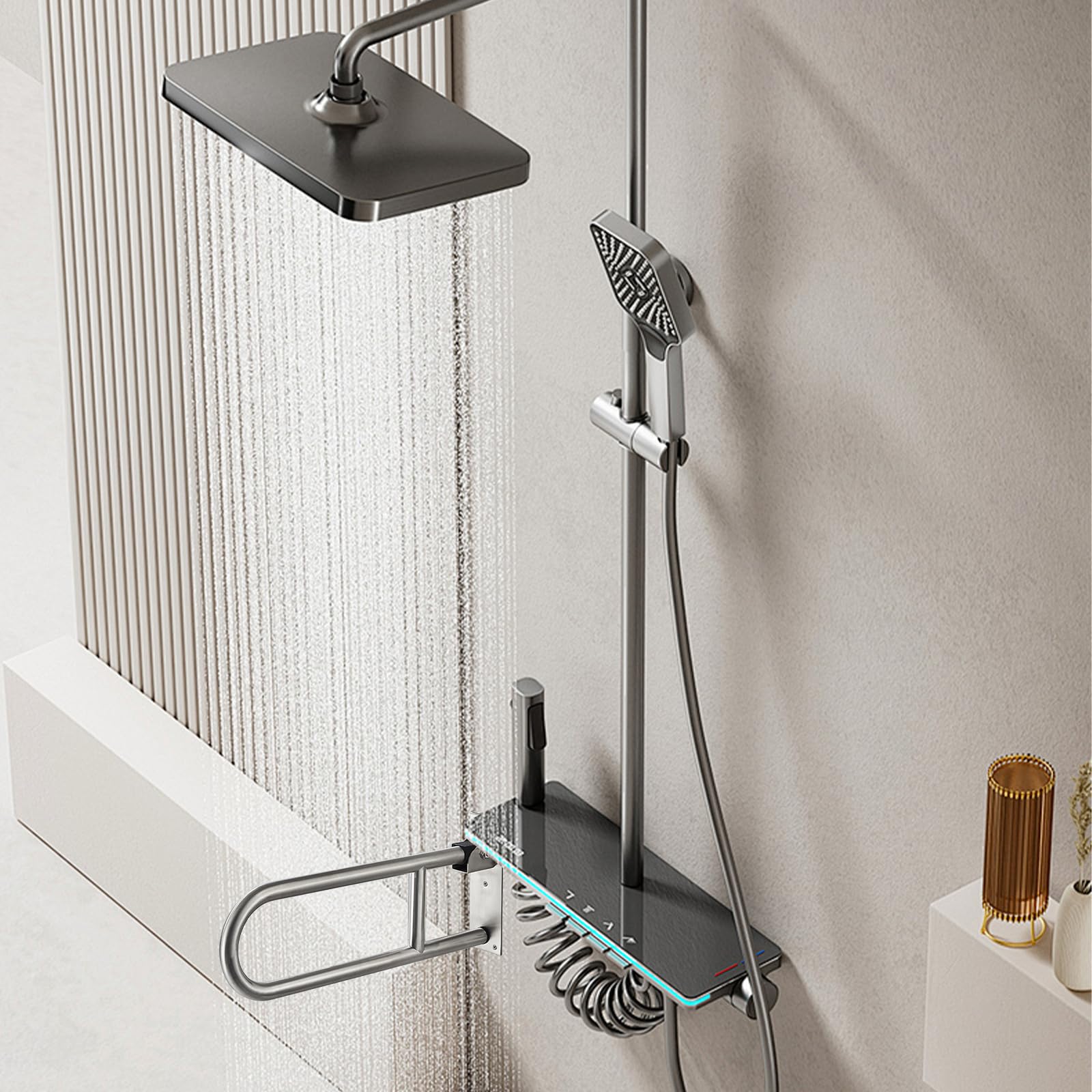 Badezimmer Haltegriff Weiß, Edelstahl Wandstützgriff Klappbar Haltegriff Dusche Haltegriff Safe Stützgriff Stützklappgriff Badewanne WC Haltegriffe Senioren Behinderte Schwangere 60cm/23.6in
