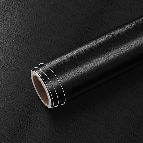 VEELIKE Papel adhesivo de acero inoxidable cepillado negro para electrodomésticos de cocina, 15.7 x 118 pulgadas, papel adhesivo autoadhesivo