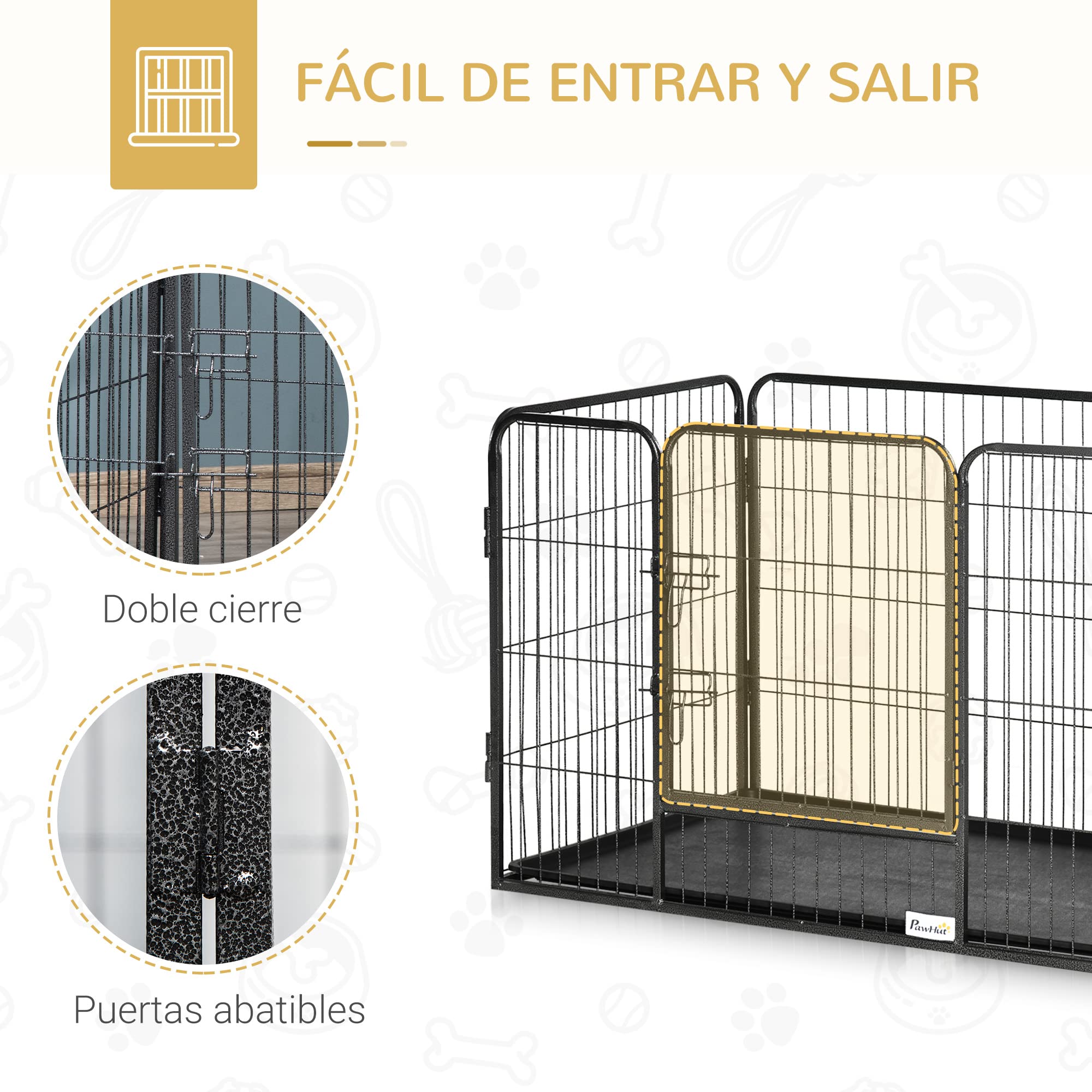 PawHut Box per Cani Recinzione in Metallo per Animali con 4 Pannelli, Porta con Doppio Blocco e Vassoio sul Fondo, 109x74x71cm, Grigio