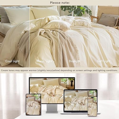 Miniatura 219 de MooMee - Juego de funda de edredón, 100% algodón lavado, textura parecida al lino, transpirable, duradero, suave y cómodo (gris pardo, King)