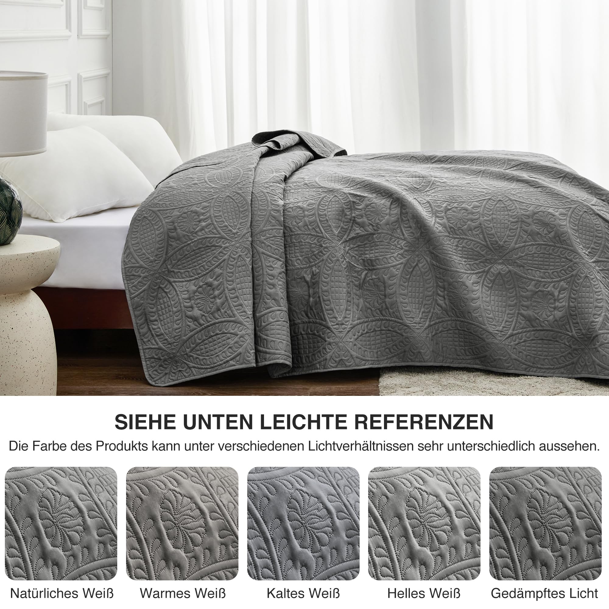 Love's cabin Tagesdecke 200x220 Grau, Weiche Bett Quilt Leichte Mikrofaser Tagesdecken Bettüberwurf 200x220, Moderne Bedspread mit Münzmuster für alle Jahreszeiten (ohne Kissenbezug)