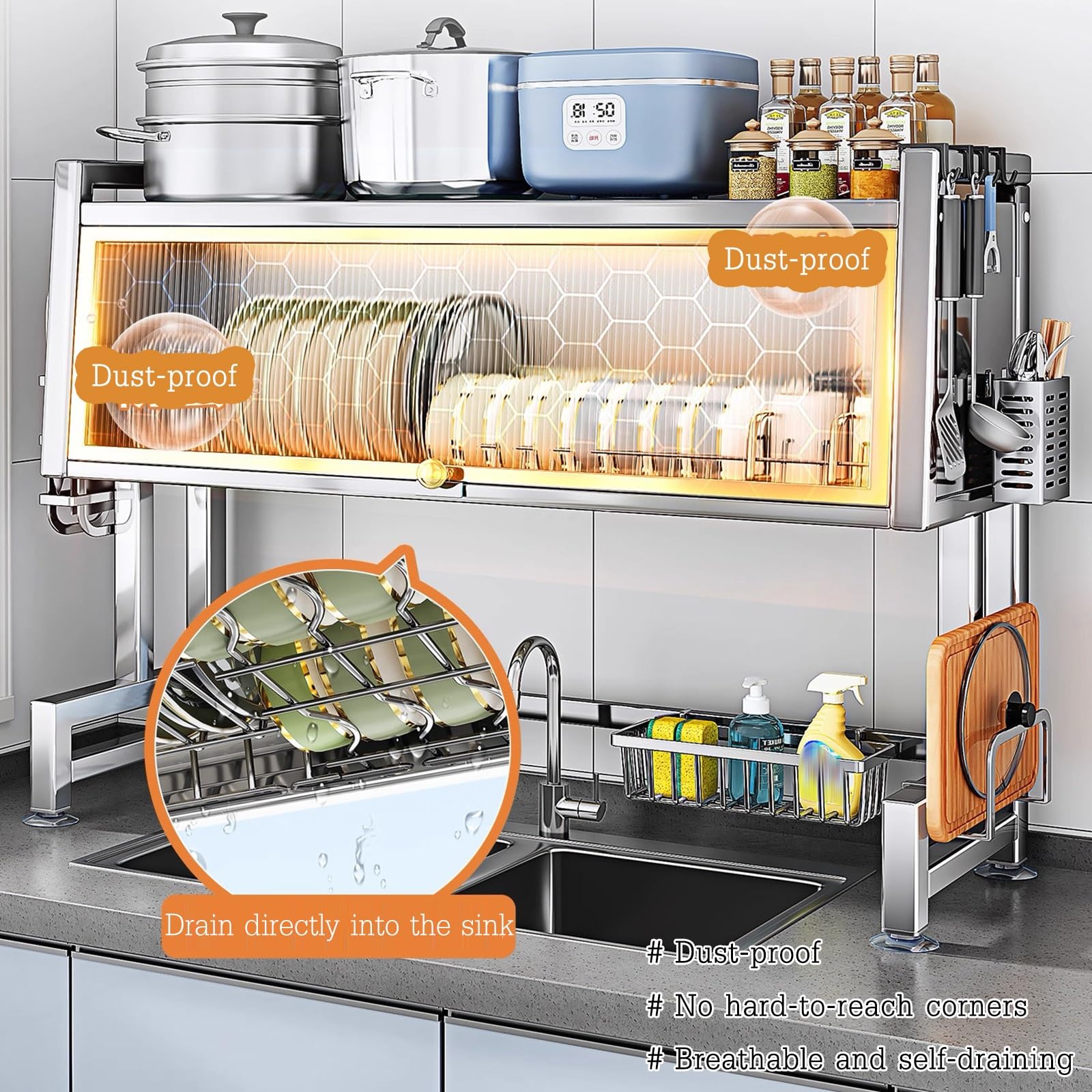 Escurridor de Platos Extensible de Acero Inoxidable