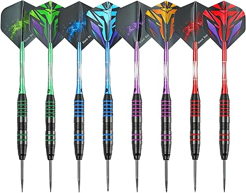 Miniatura 41 de ADKX - Juego de 12 dardos de punta de acero con barril de hierro antideslizante, ejes de dardos de aluminio y vuelos + sacapuntas de dardos + una