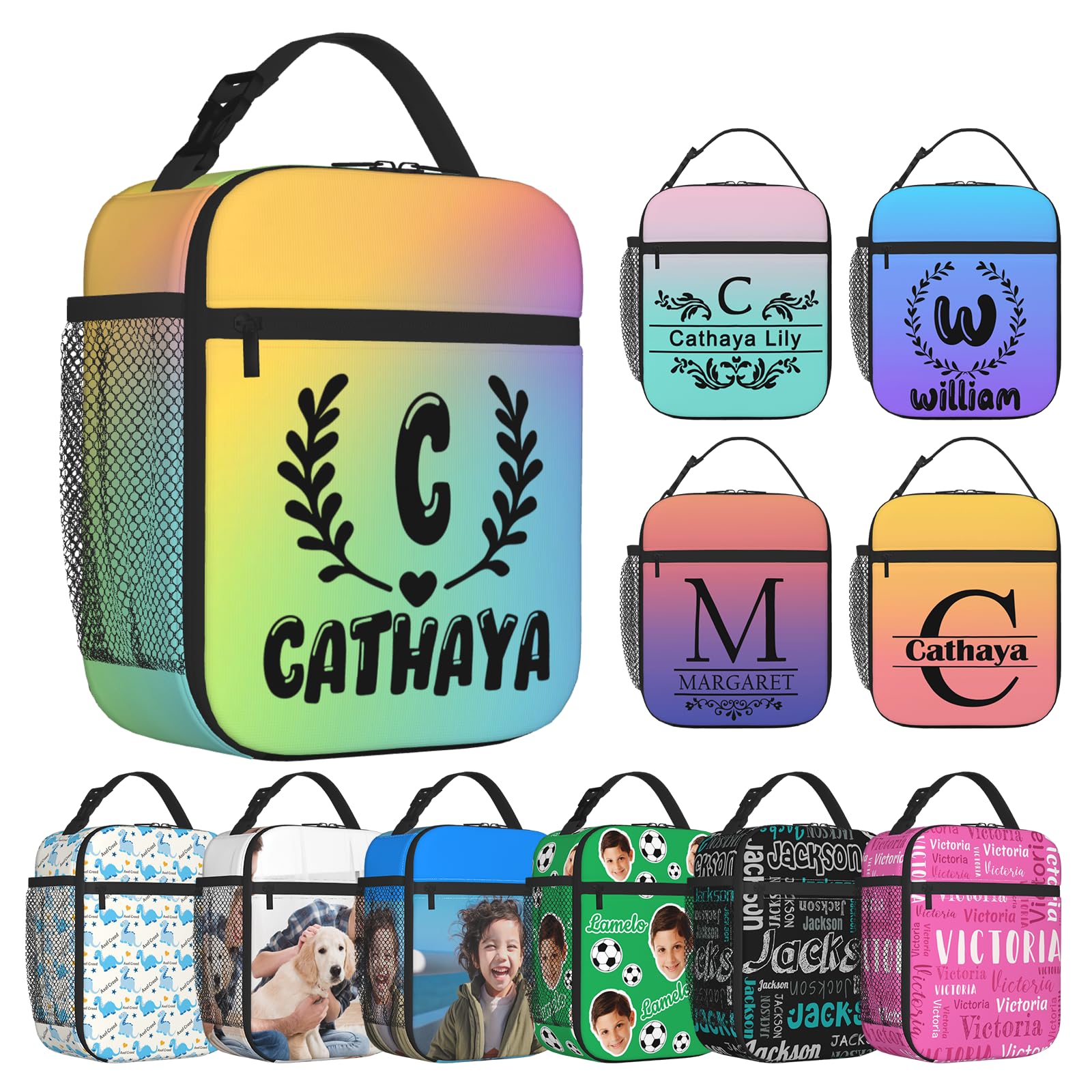 Custom Lunch Bag Personalized Lunch Box with Name Logo Photo Text for Men Women Customized Insulated Lunch Bags