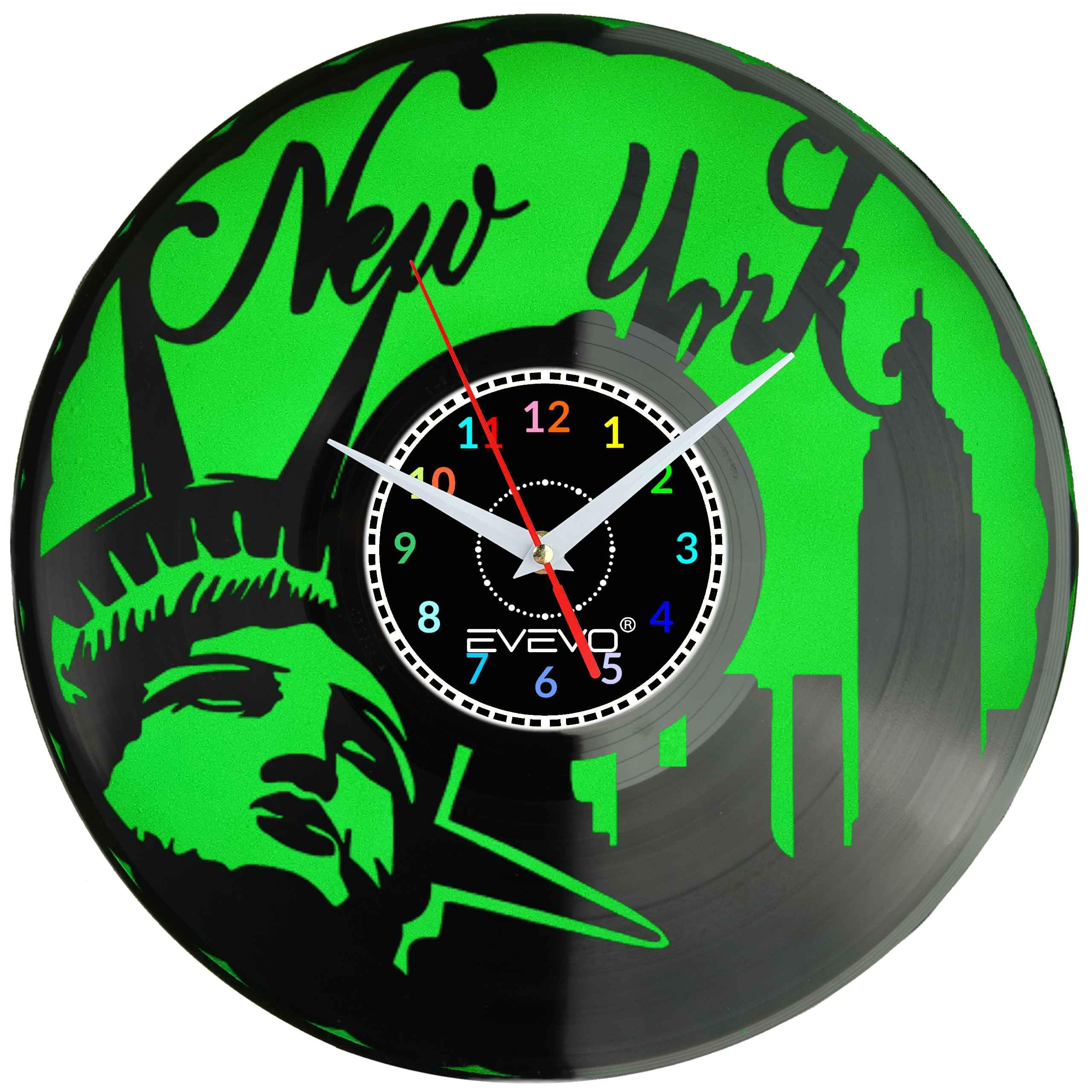 Horloge murale NYC vinyle fluorescent New York USA décoration rétro F0026
