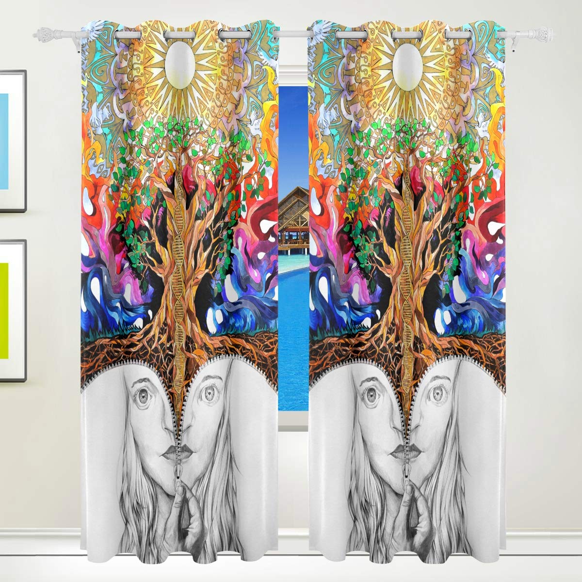 MONTOJ Trippy Art Nature Sun Block zasłona okienna/zaciemnianie pomieszczeń/termoizolacyjne zasłony zaciemniające do sypialni (2 panele, szer. 112 x dł. 160 cm)