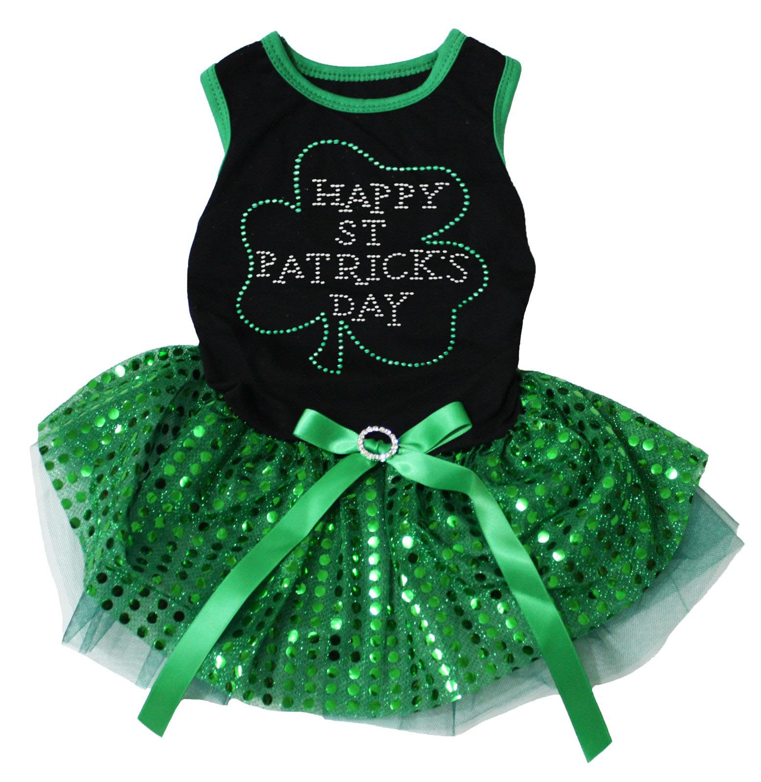 Petitebella Rhinestone Happy St Patrick's Day Puppy Dog Dress (Black/Green Sequins, Small)