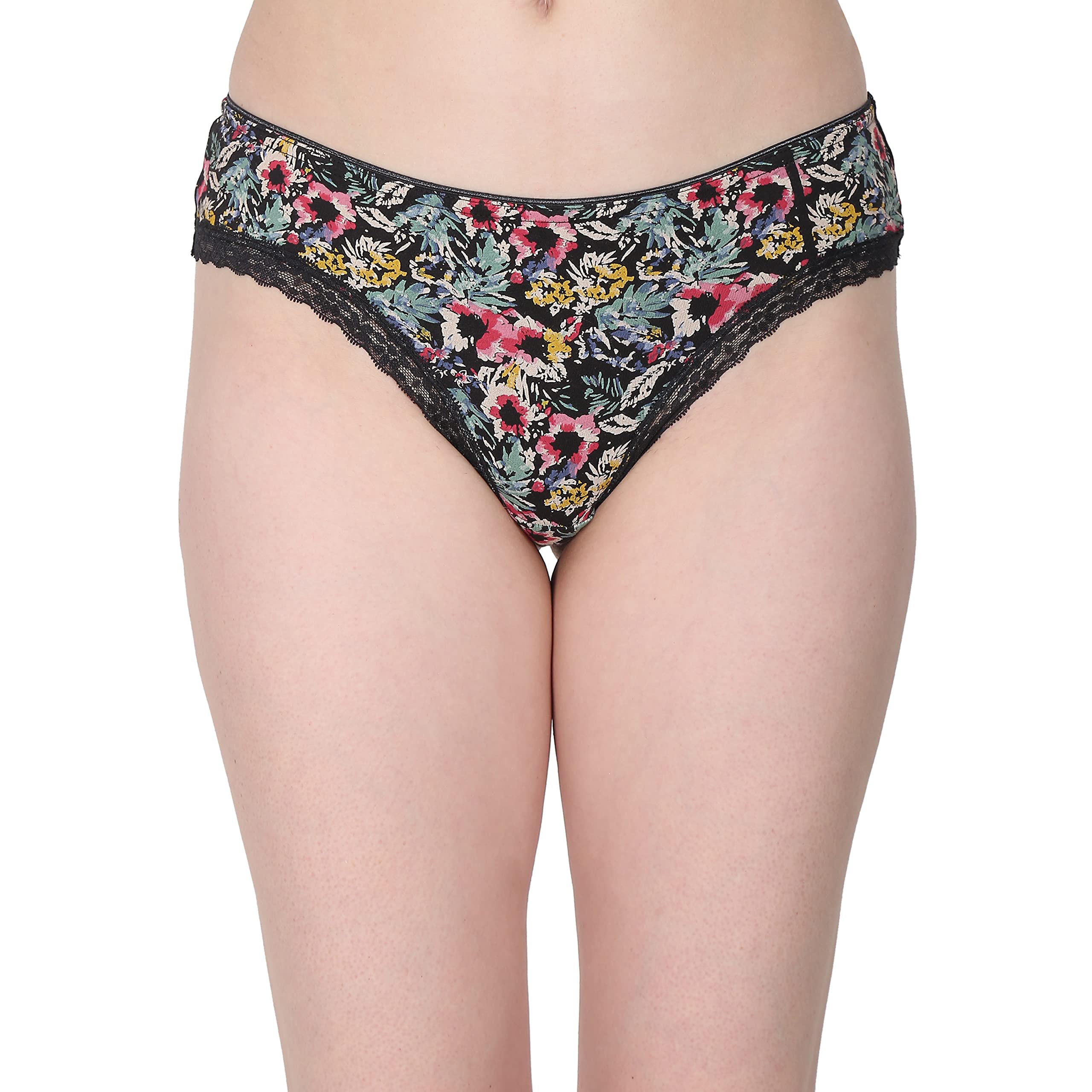 Women Cotton Lace No Show Women Thong Must to Wear Under Tight Fitting Outfits Pack of 1, Colour -Black