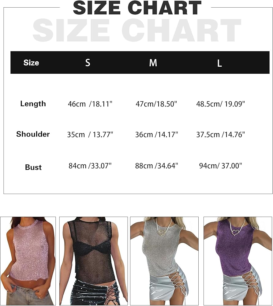 Meladyan Women's Sexy Fishnet Knit Glittering Crop Tank Going Out