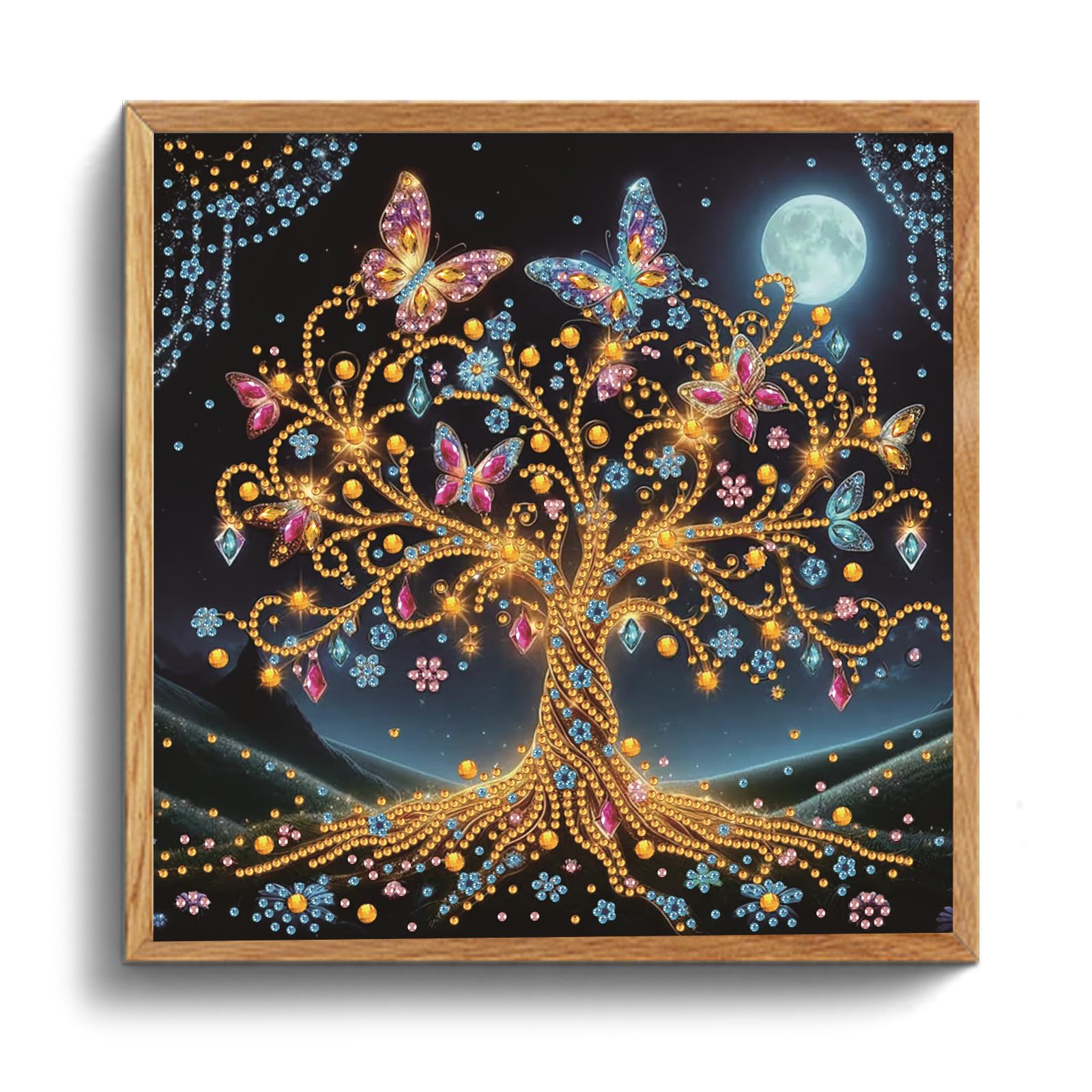 POETRYDRAW Moonlit Golden Butterfly 5D DIY Diamond Art Kit 11.81x11.81in - Gem Painting for Adults & Beginners