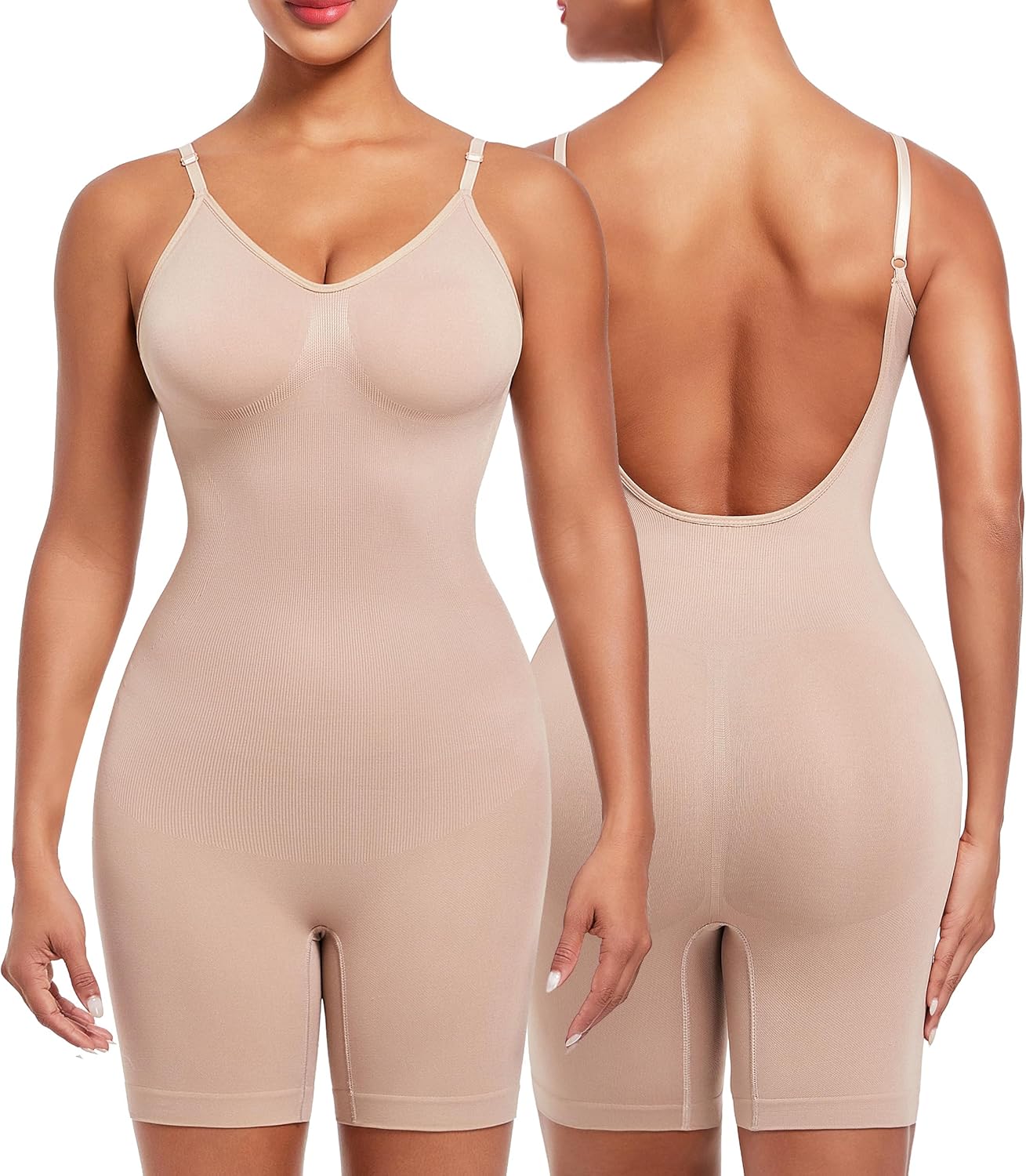 Backless Shapewear for Women Deep U Low Back Bodysuits Seamless Slimming Full Body Suit Shaper