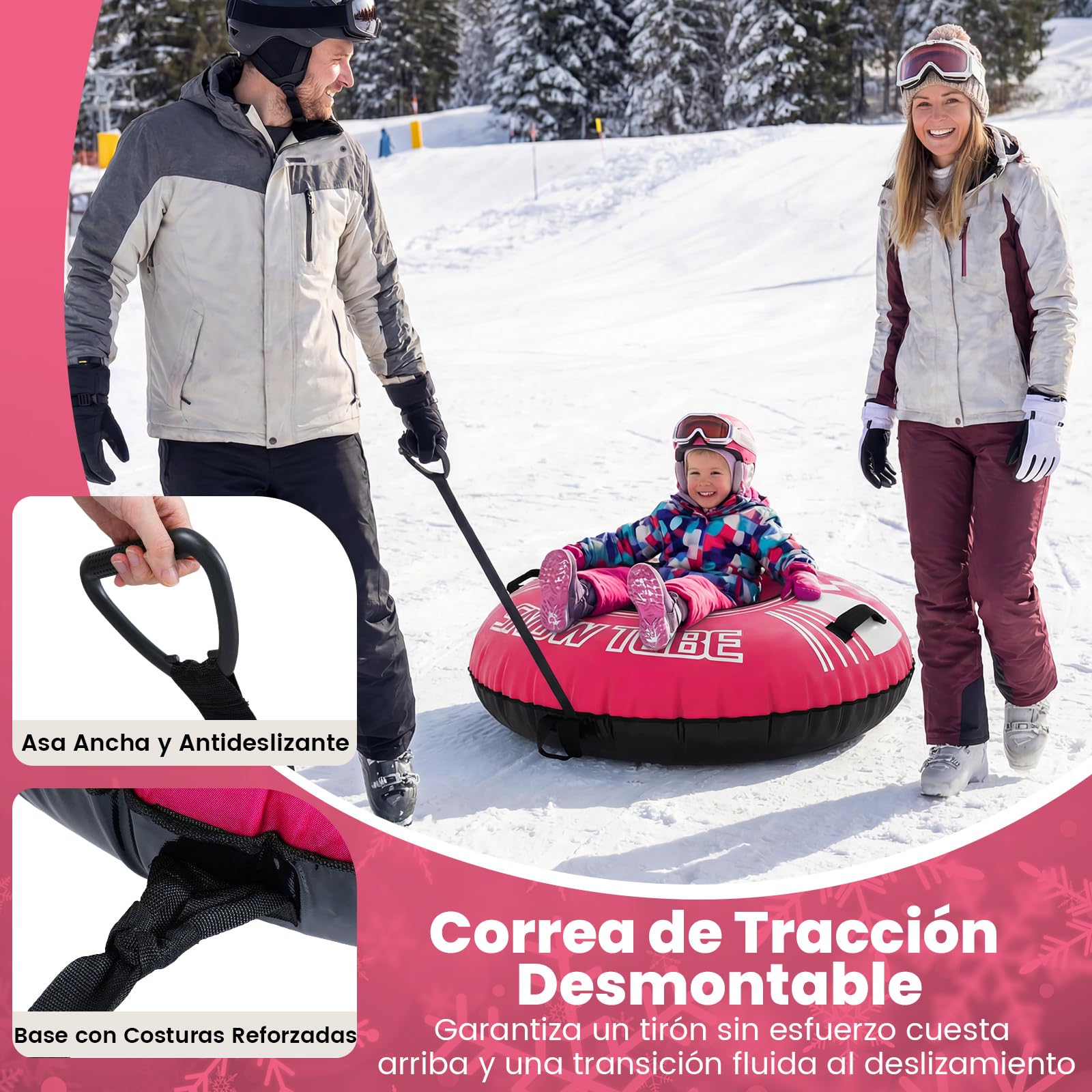 COSTWAY Trineo de Nieve Inflable 107 cm con Correa de Remolque Desmontable