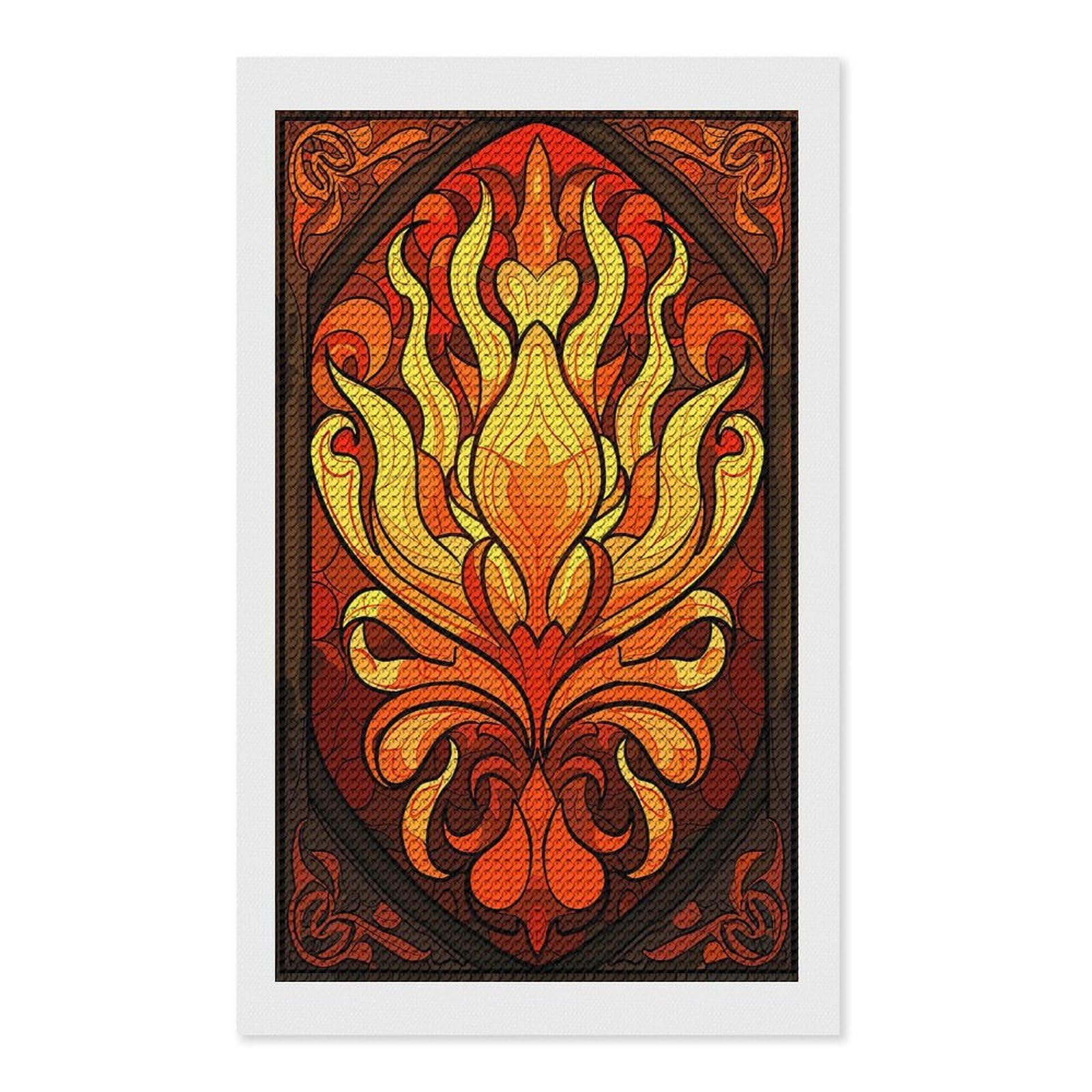 Junmoney Fiery Floral Stained Glass Design Diamond Art Canvas 12"x20", Full Kit Included, Bedroom Decor, for Beginners, Thoughtful Handmade Gift