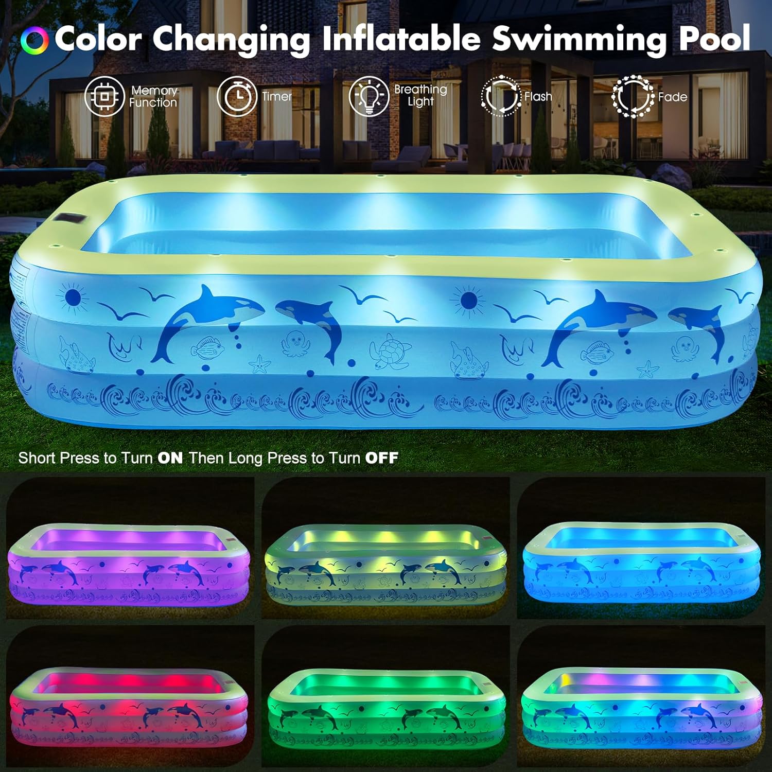 2026 Upgrade Inflatable Pools with Lights, Family Inflatable Swimming Pools for Adults, Blow Up Pool Solar, Large Pool, Durable Thickened Inflatable Family Pool for Backyard-Yellow