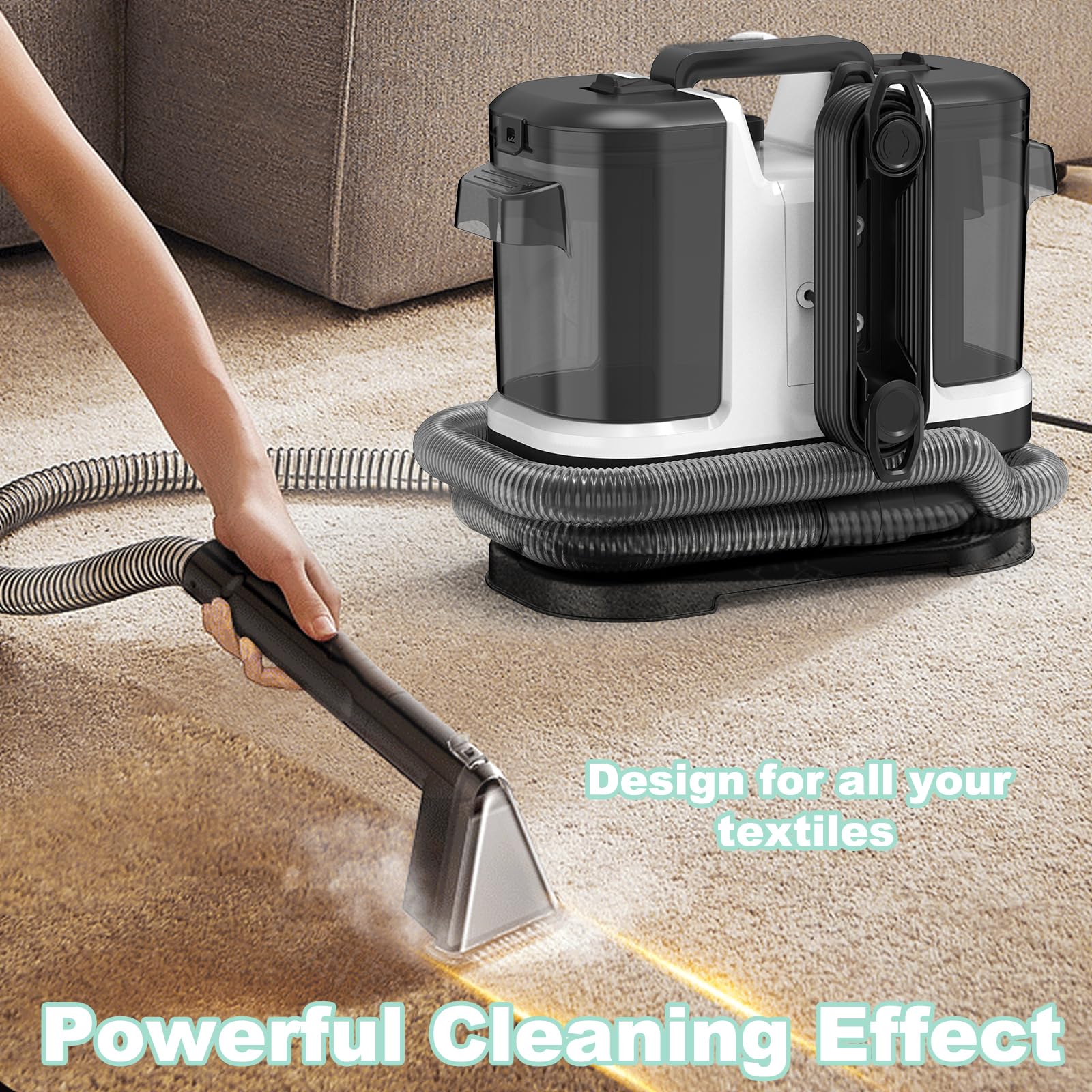 Limpiador portátil de alfombras y tapicería, limpieza profunda para alfombras, sofá, manchas de interiores de auto, apto para mascotas y familia, 120V