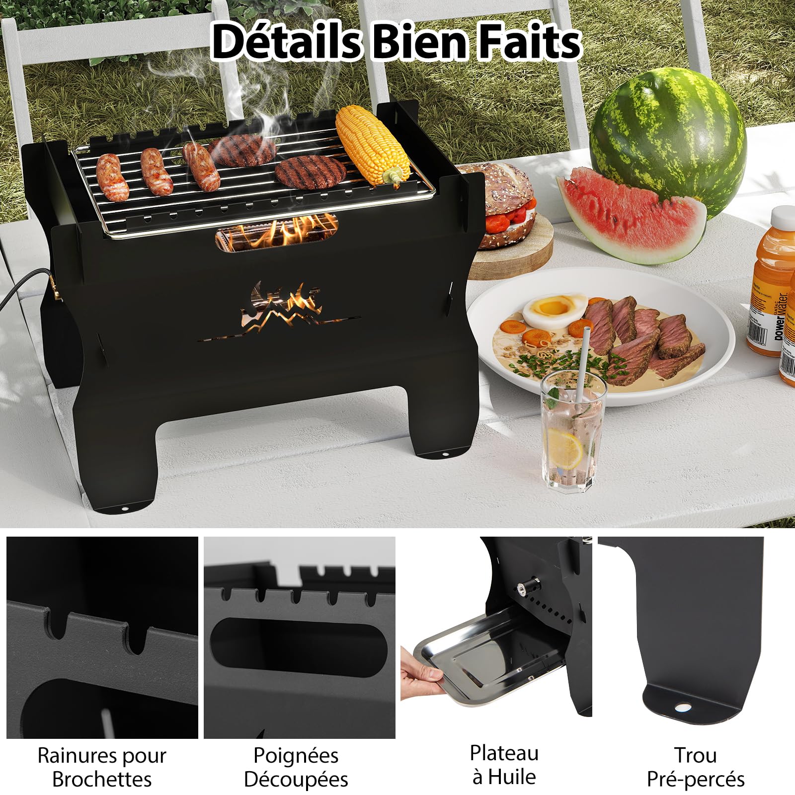 GYMAX Barbecue Portable de Table Polycombustible à Gaz ou Charbon