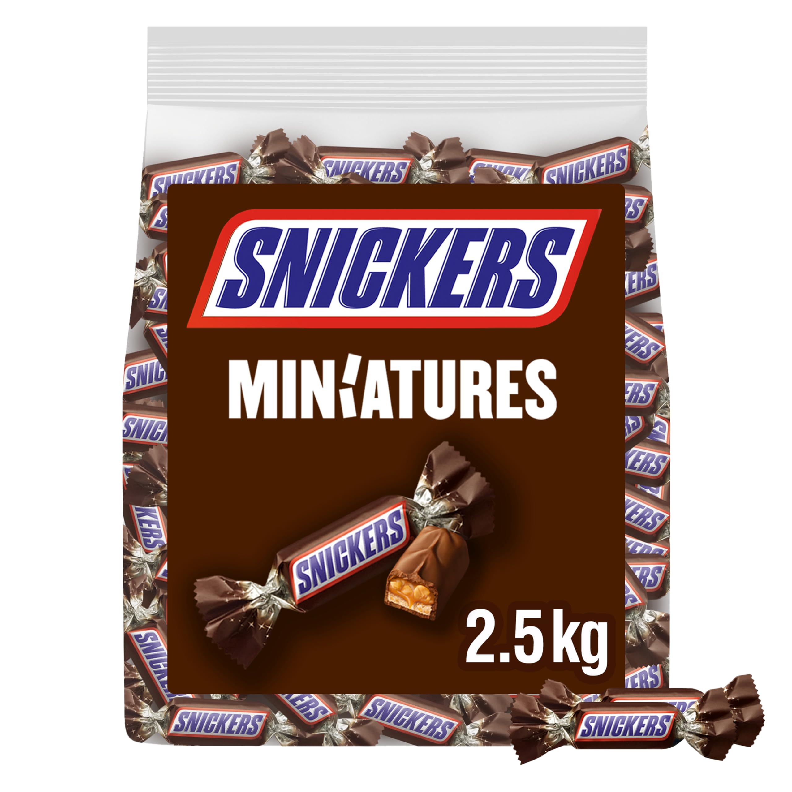 Snickers Minis, Chocolatina con Crema de Cacahuete, Caramelo y Trocitos de Cacahuete Recubiertos de Chocolate con Leche, Ideal para Calendarios Adviento y Bombones para Regalar, 2,5 kg