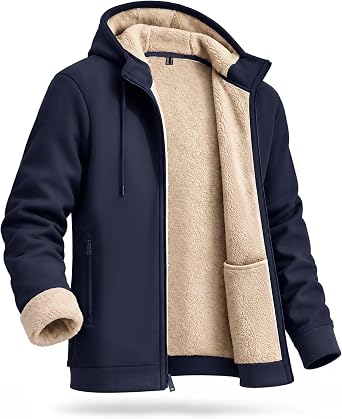 Boladeci Mens Sherpa Fleece Lined Hoodie Zip Up Heavyweight Winter Jacket