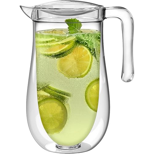 Prodyne Stay Cold Double Wall Insulated 64 oz. Pitcher with Lid, BPA Free SAN