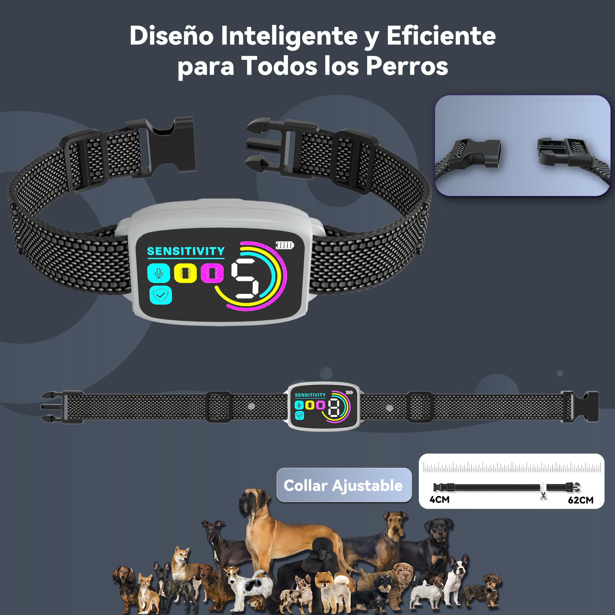 Meloive Collar Antiladridos para Perro,Collar Vibración con 8 Niveles de Sensibilidad Ajustables,4 Modos de Vibración/Fuerte Vibración/Sonido,Resistencia al Agua IP67 y Recargable,Blanco