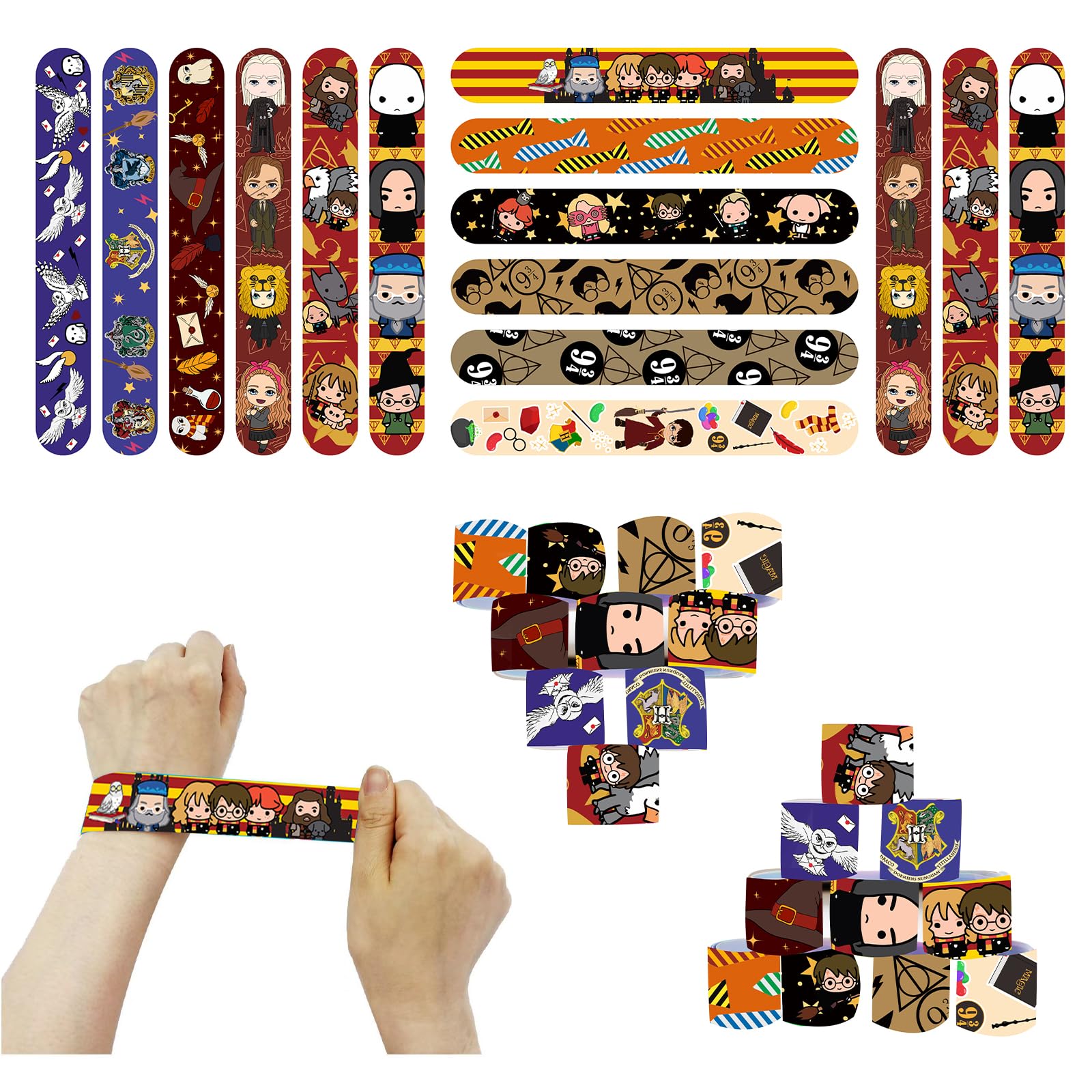 POPOYUPOPOYU 24Pcs Wizard Party Bags Fillers Kids Slap Bands,Harry Potter Slap Bands Slap Bracelets Wristband Party Favours for Girls Boys Hogwarts Party Bag Fillers Birthday Classroom Gifts
