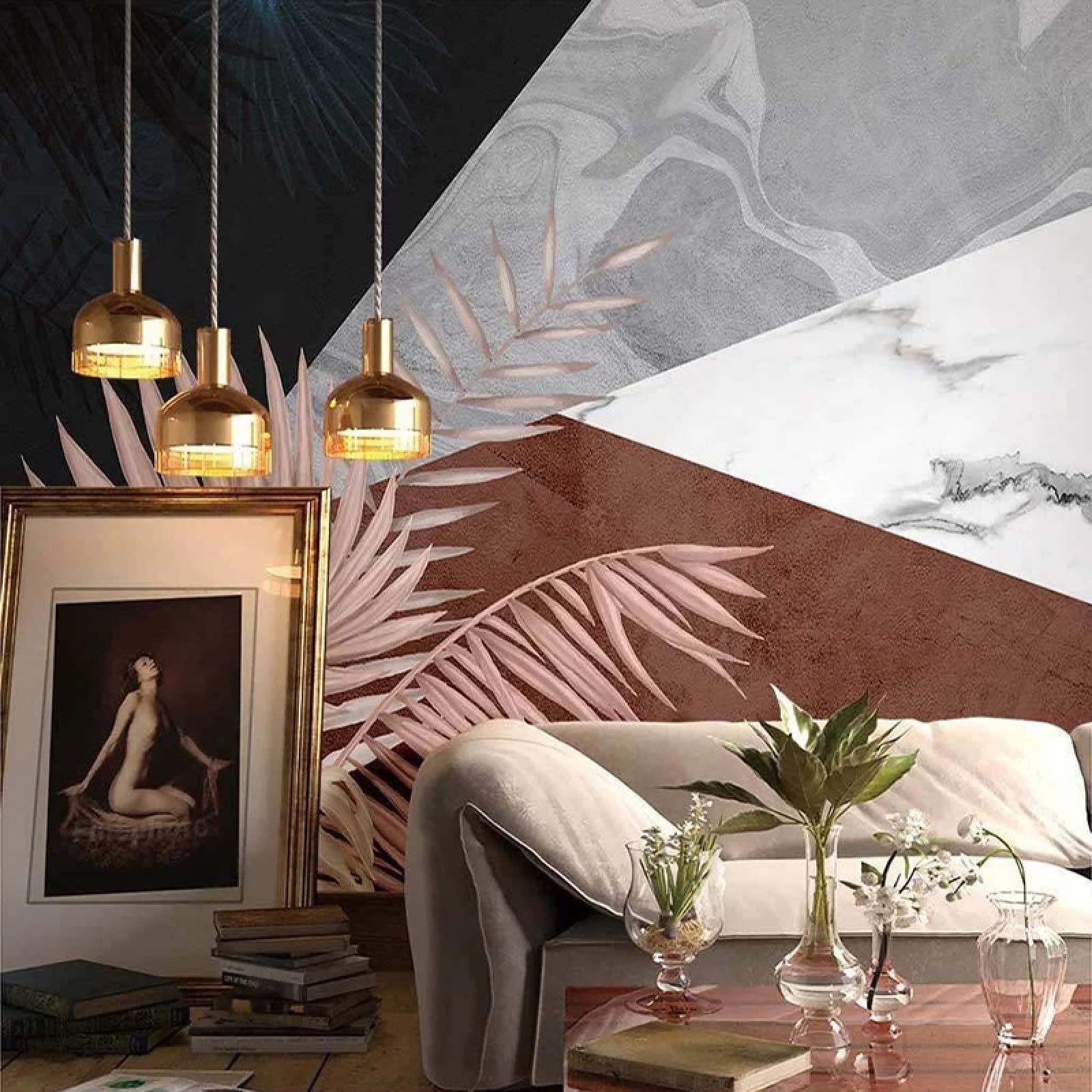 Papier peint 3D jungle géométrique crée un salon cocon tropical et moderne