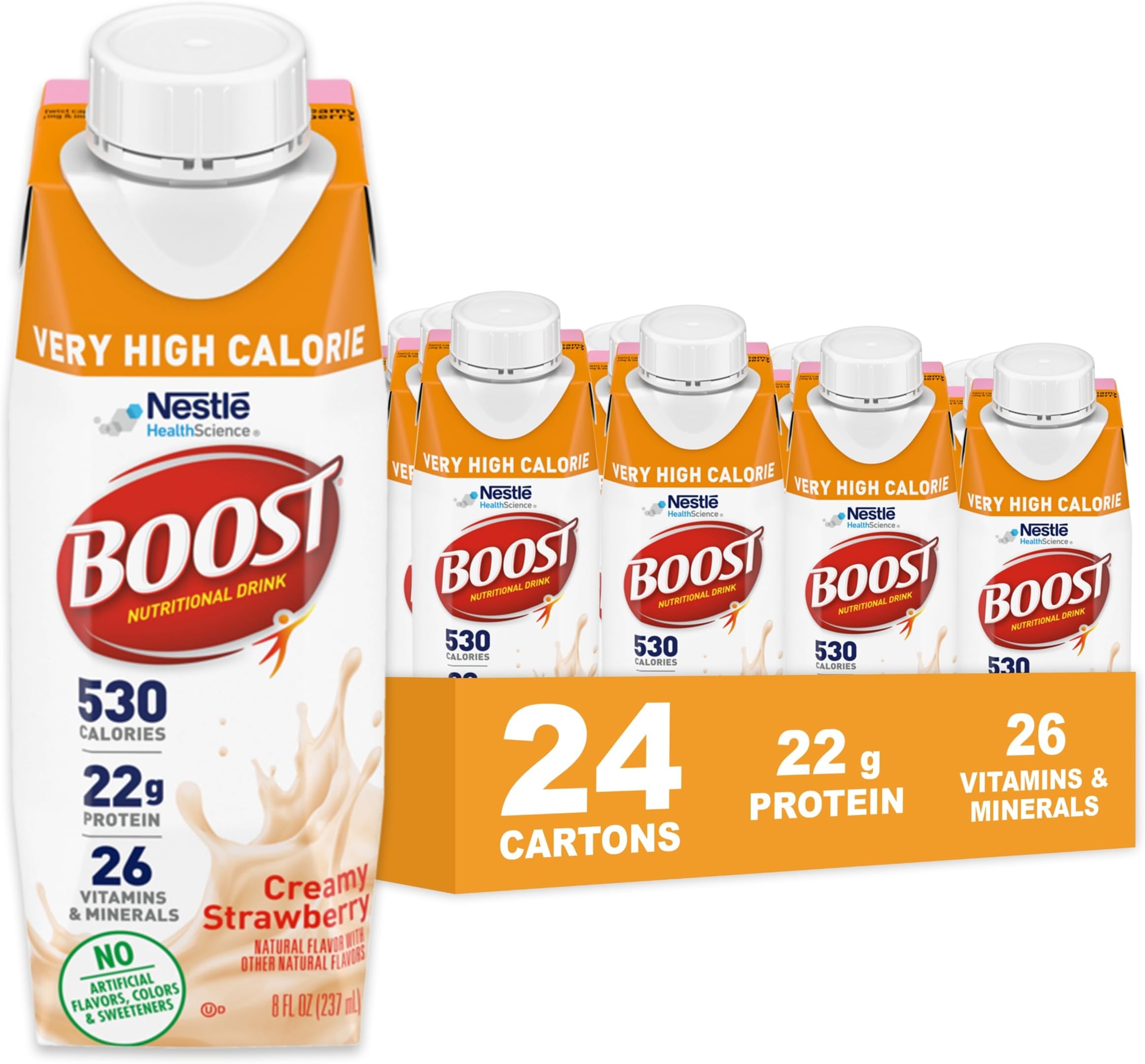 BOOST Very High Calorie Nutritional Drink, Creamy Strawberry, 8 Fl Oz (Pack of 24)