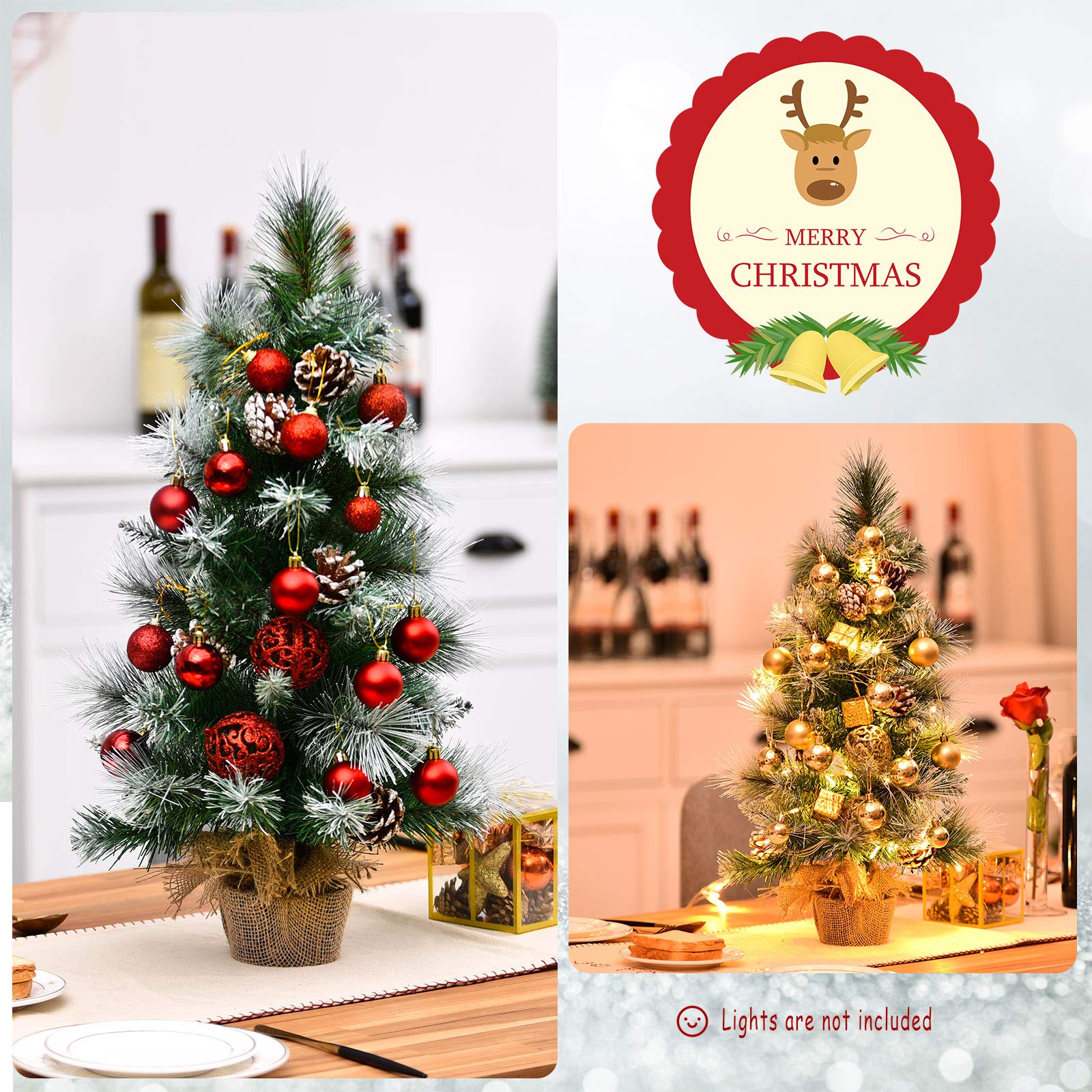 Árbol de Navidad 2 pies/60 cm, pequeños árboles Artificiales con piñas y Base, decoración navideña for Camino jardín Mesa Interior(Green+White)
