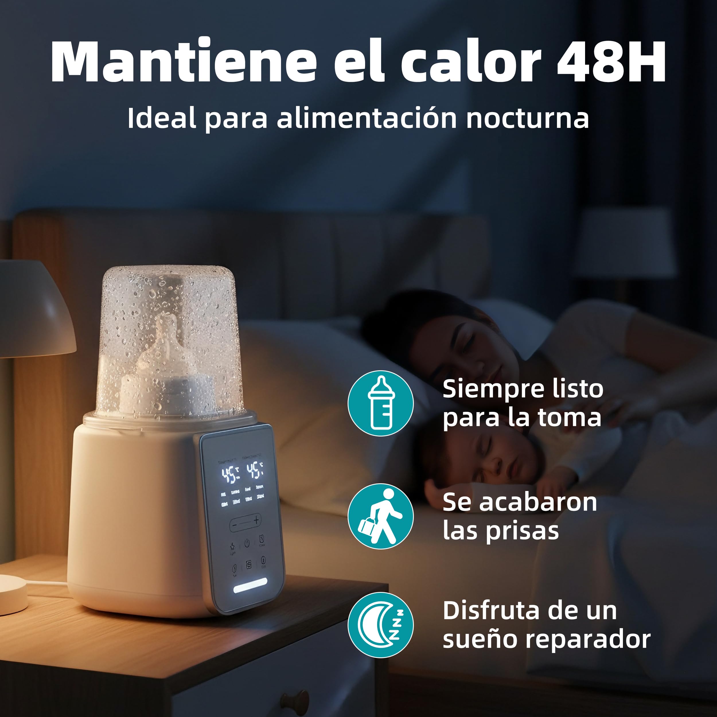 Calentador de Biberones 8 en 1 Inteligente de Temperatura, para Leche Materna/Fórmula, Combina Calentamiento, Esterilización, Protección contra Sobrecalentamiento y Función de Mantenimiento de Calor