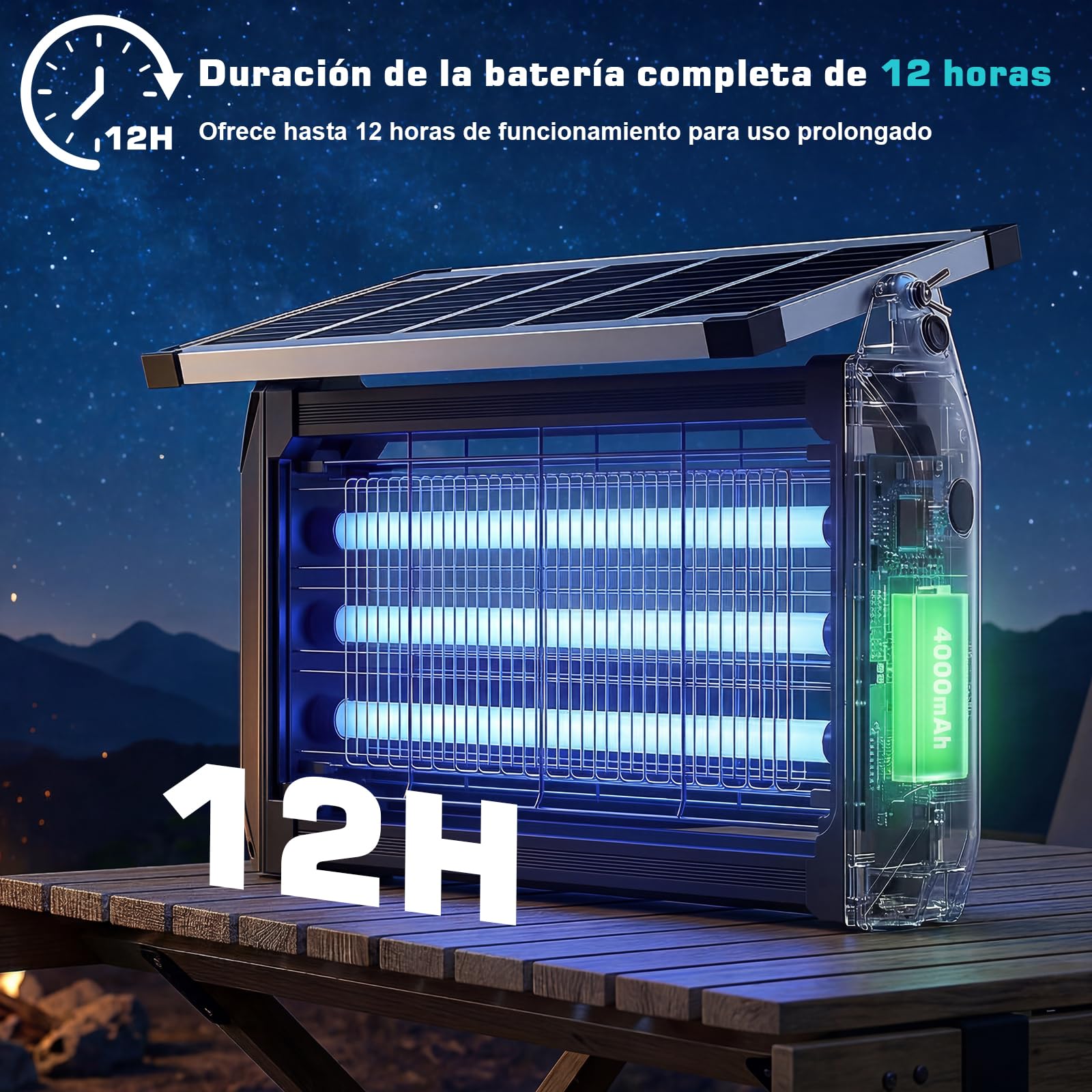 Insecticida Eléctrico Solar 10W Exterior - Lámpara Antimosquitos, Trampa para Moscas 4000V con Luz UV, Impermeable IPX5, Mata Mosquitos para Cocina, Casa, Patio, Jardín, Camping