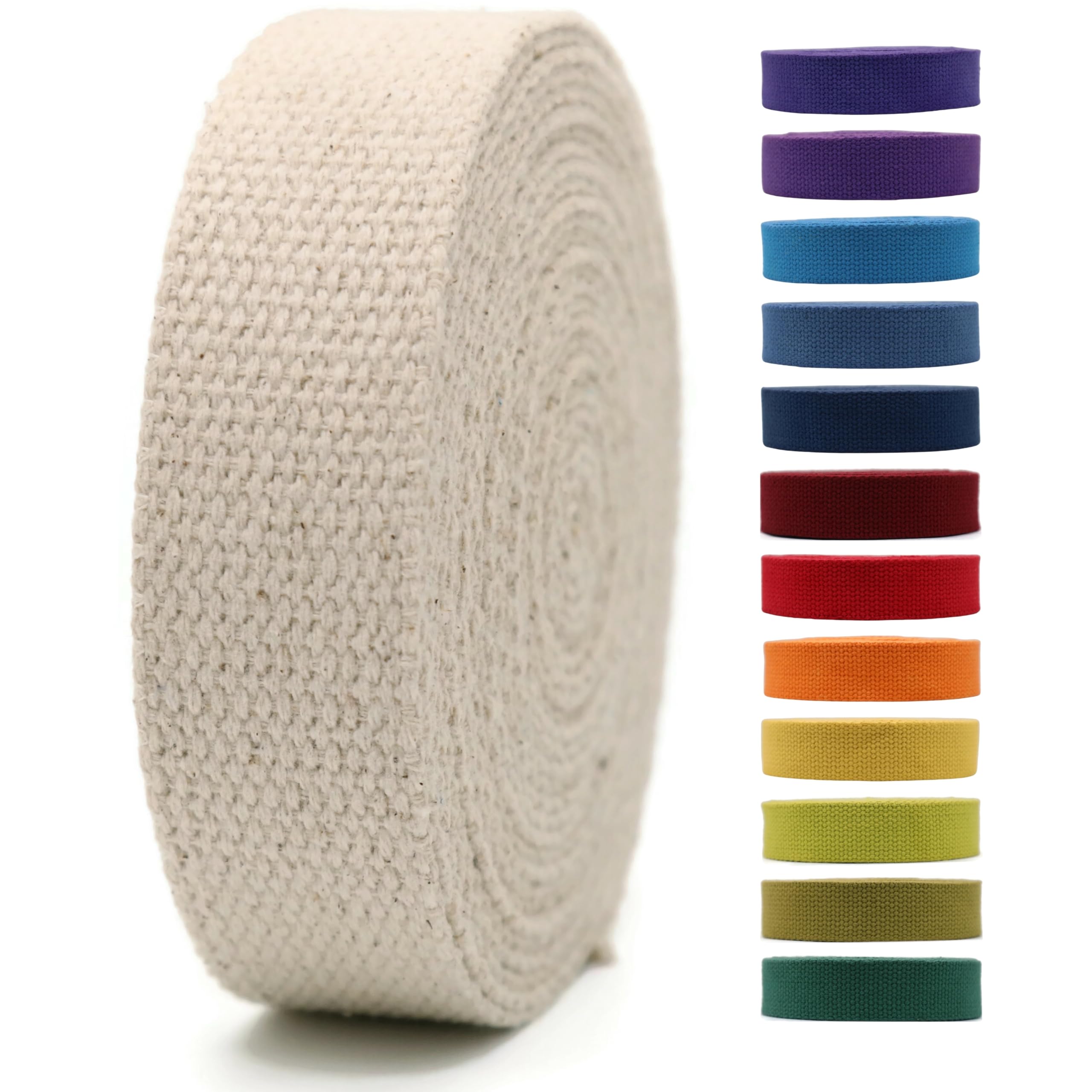 1" & 1.5'' & 2" Cotton Webbing - 5 Yards - 50+ Colors -%100 Natural Cotton - Turkish Woven - Heavy Duty 1 Inch 1.5 Inch 2 Inch Canvas Webbing for