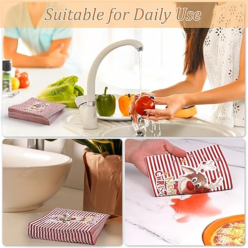 Miniatura 5 de Homlouue 100 servilletas de papel de Navidad de 3 capas, servilletas de cóctel de Navidad para baño, servilletas de renos de dibujos animados