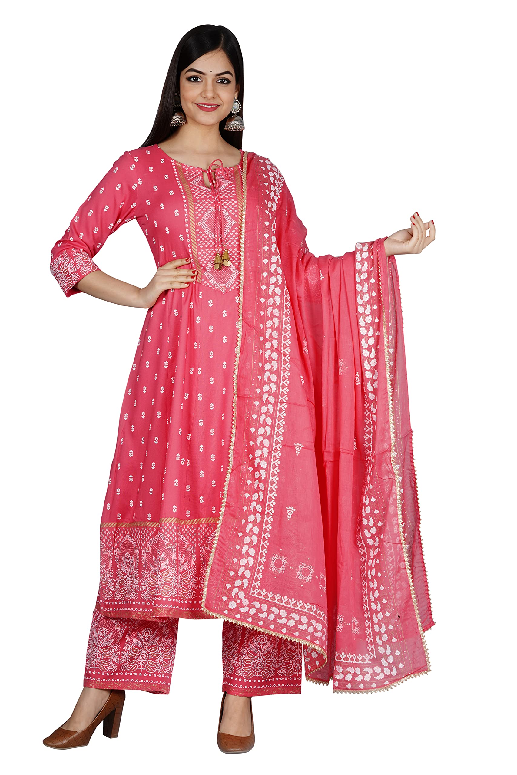 Fashion Art Women's Calf Length Anarkali Kurta Dress (FS-101PINK_3XL_Pink_3XL)