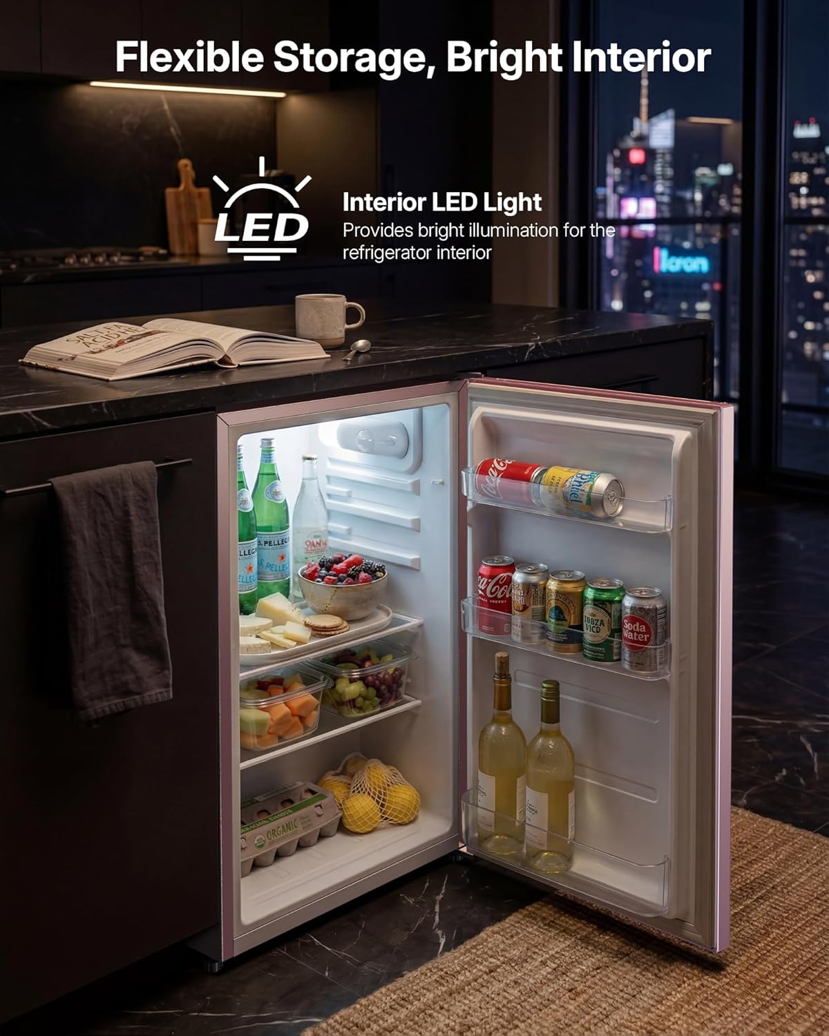 Upstreman 3.2 Cu.Ft All-Refrigerator Mini Fridge, Single Door Small Refrigerator, Dorm Fridge with 7 Adjustable Thermostat, Compact Refrigerator for Office, Bedroom or Dorm,Pink-CR32