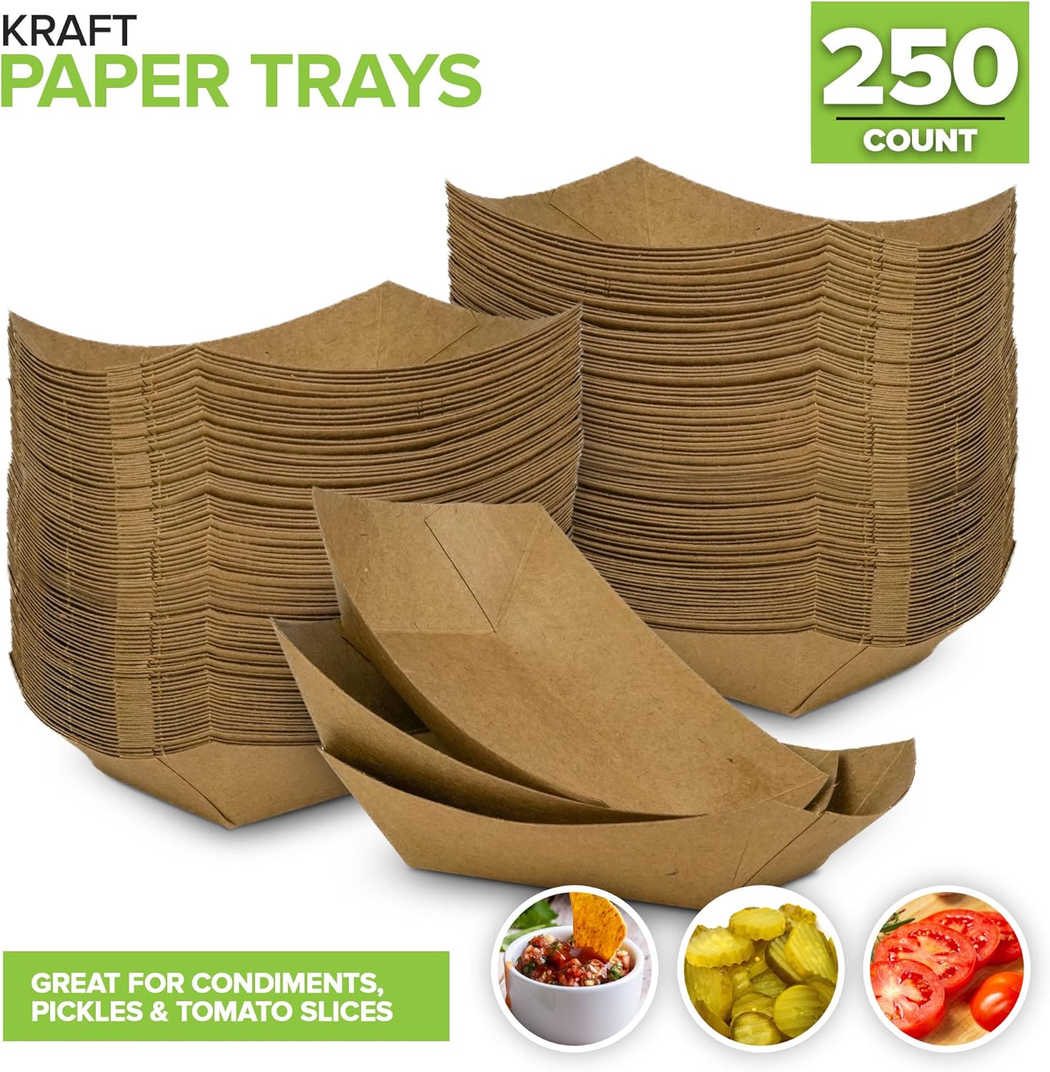 Stock Your Home [250 Pack] Mini Disposable Brown Kraft Paper Food Trays, 0.25-Lb Concession Tray, Serving Boats for Party Snacks, Taco Bar, Seafood, Nachos Plates, Quarter-Pound image 2