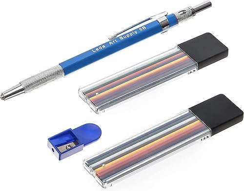 Miniatura 1 de Leda Art Supply - Juego de lápices mecánicos con 12 unidades 5B con grafito de repuesto y tajador para dibujos perfectos