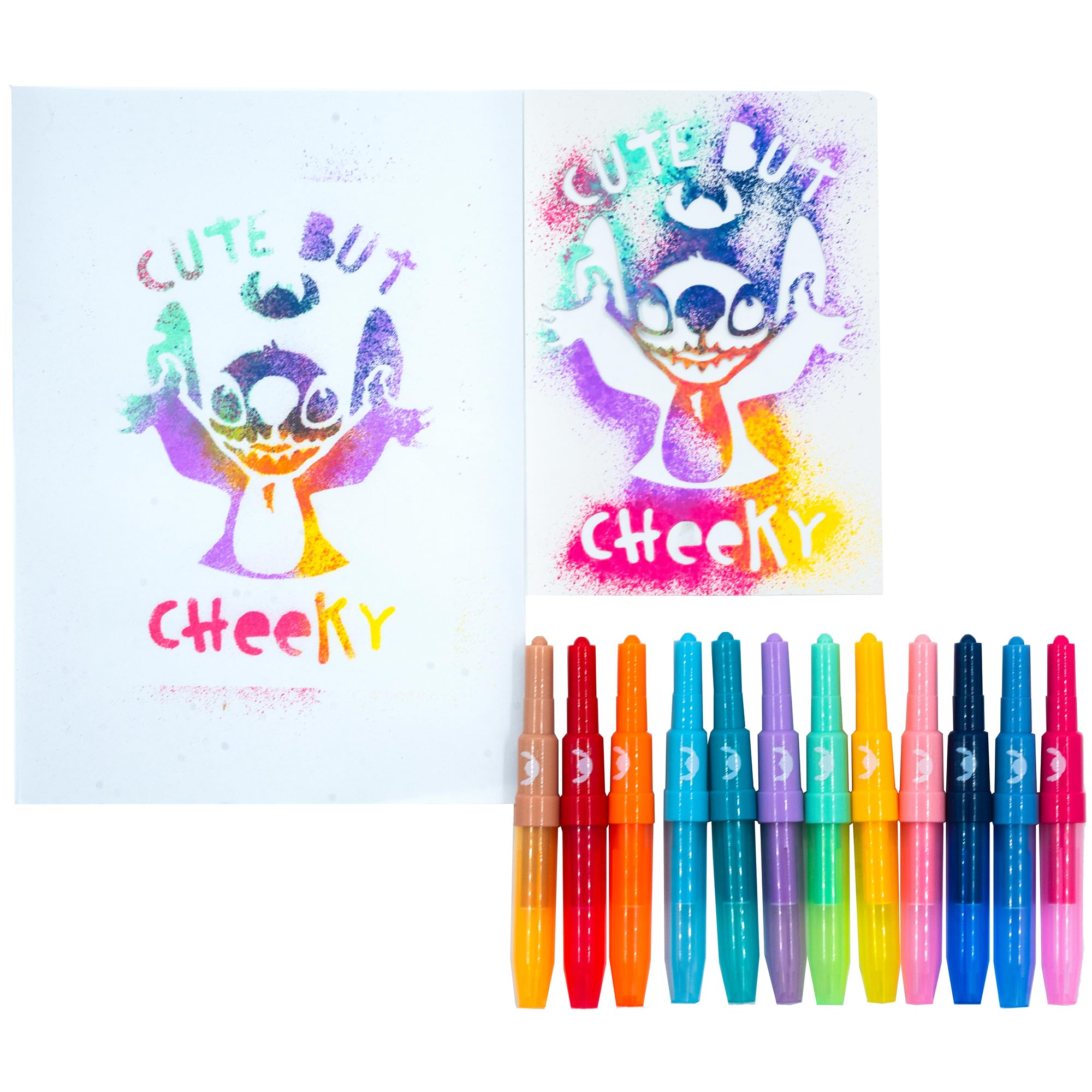 Disney - Lilo & Stitch - zestaw pisaków w sprayu na biurko - kredki dla dzieci - zestaw do malowania z kolorowymi kredkami i szablonami do malowania (ST23368)