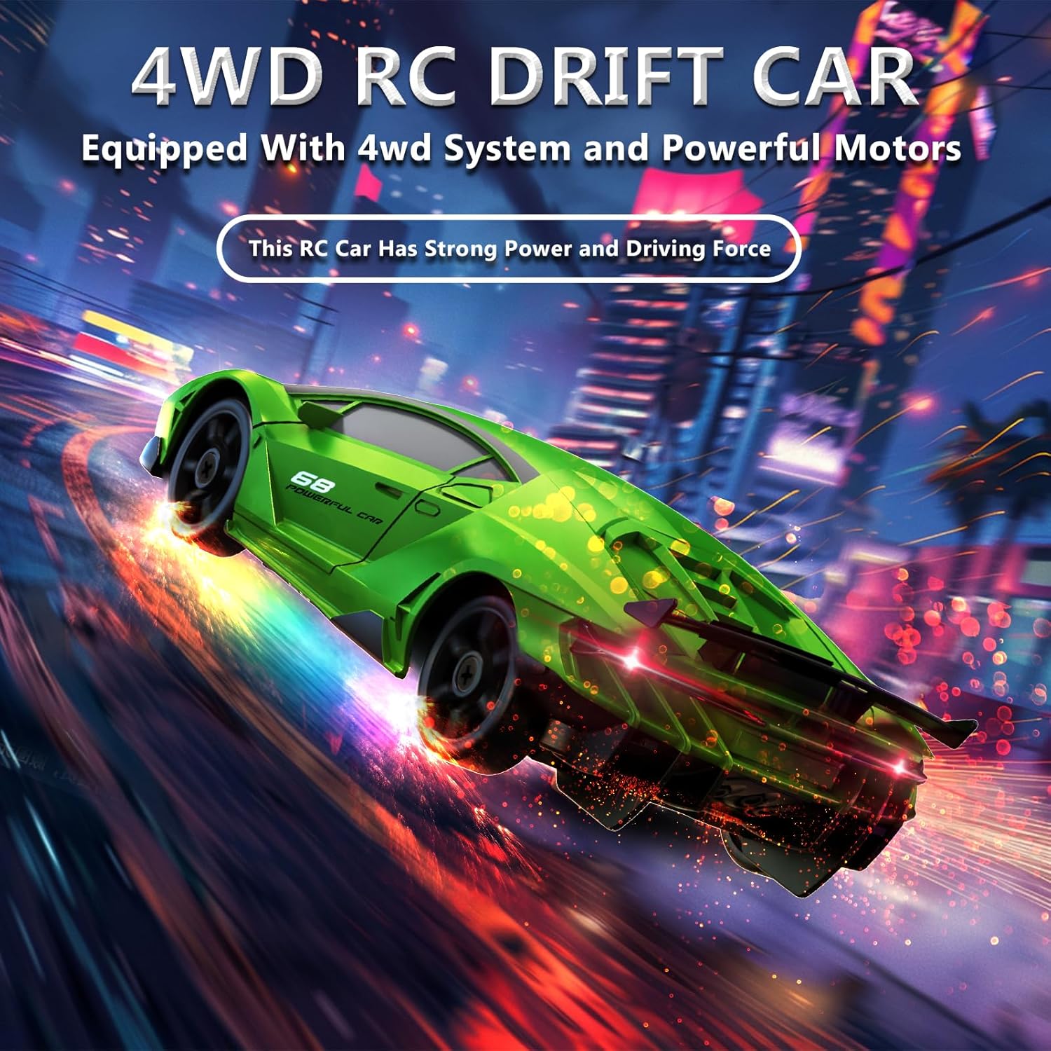 RC Drift Car 1:24 Remote Control Car 4WD 15KM/H High Speed Racing Sport Car with LED Lights RC Cars Toy for Kids Boys Girls Adults Gifts Birthday Christmas Rechargeable Batteries